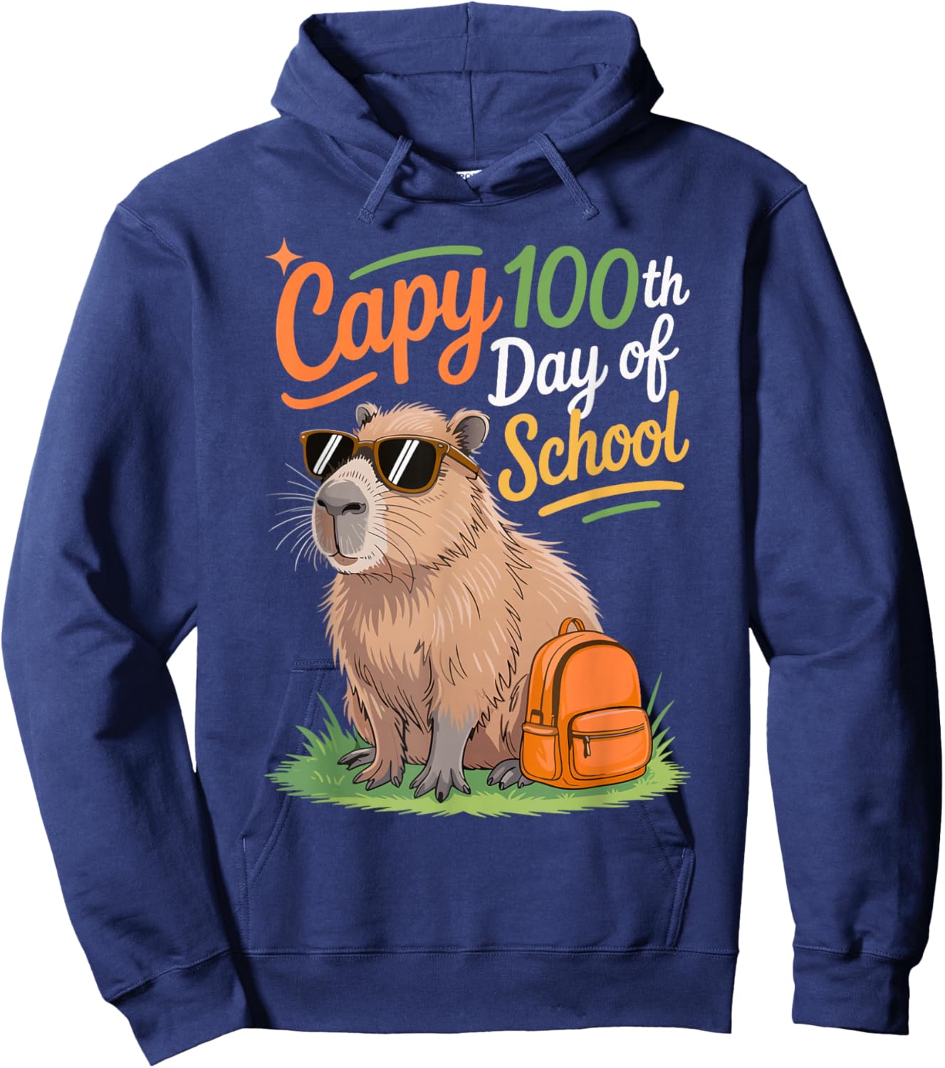 Fun Capy 100th Day of School Funny Capybara 100 Days Smarter Hoodie - Hoodie | Navy
