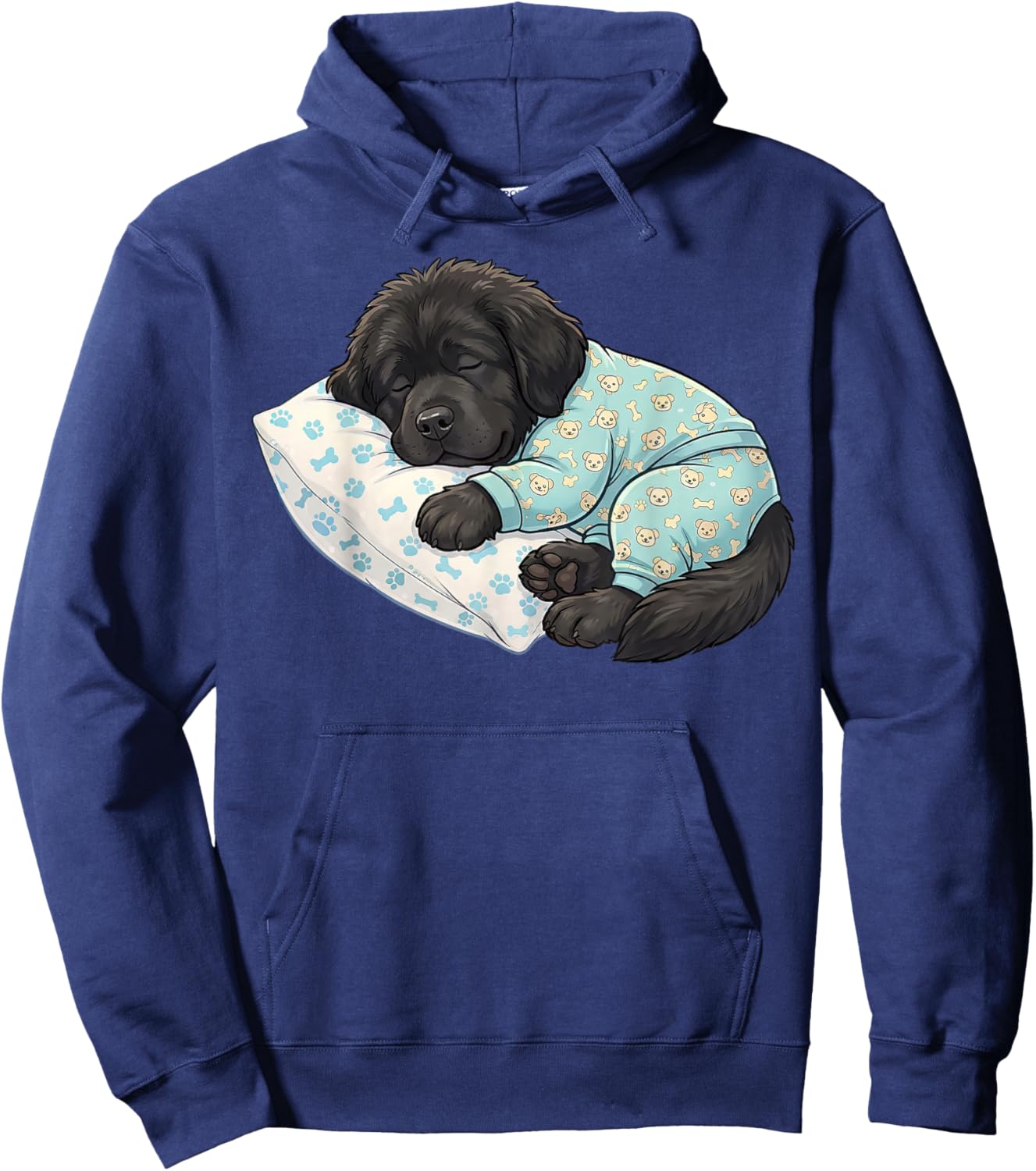 Cute Newfoundland Dog Sleeping in Pajamas Bedtime Art Hoodie - Hoodie | Navy