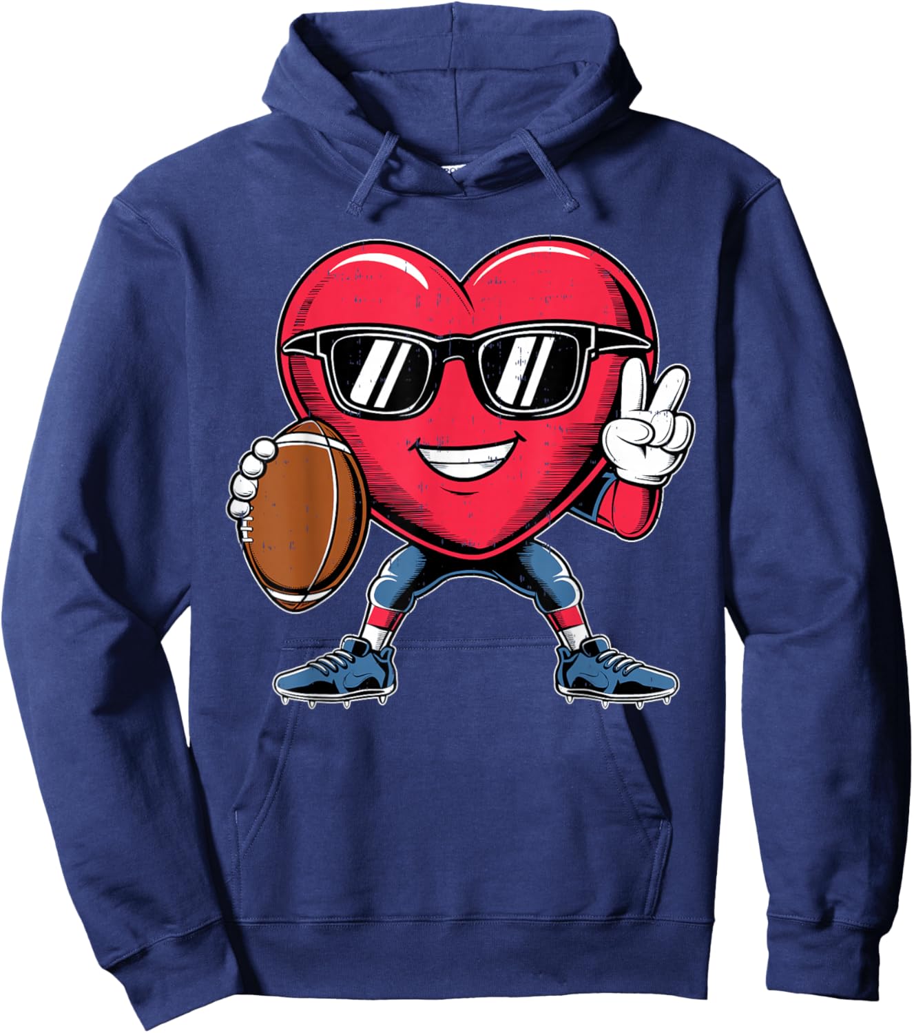 Heart Play Football Valentines Day for Teens Boys Girls Kids Hoodie - Hoodie | Navy