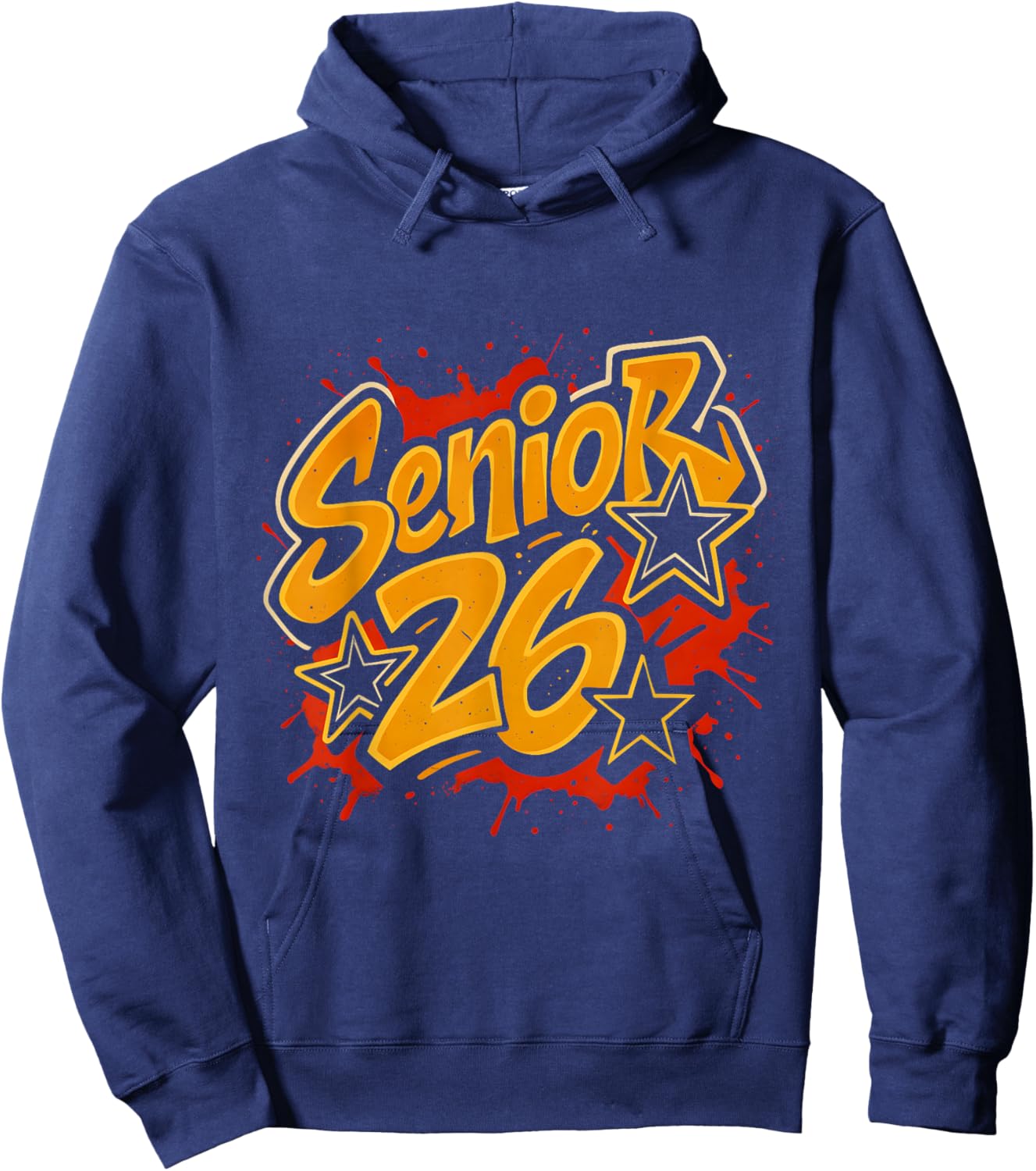 Senior 2026 Yellow Graffiti Star Design for Graduates Hoodie - Hoodie | Navy