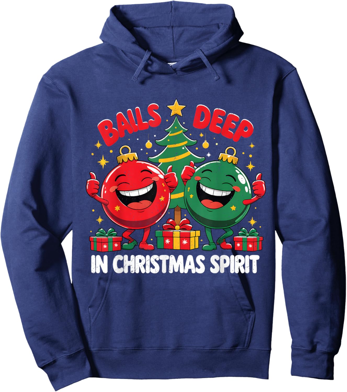 Balls Deep in Christmas Spirit Funny Ornament Hoodie - Hoodie | Navy