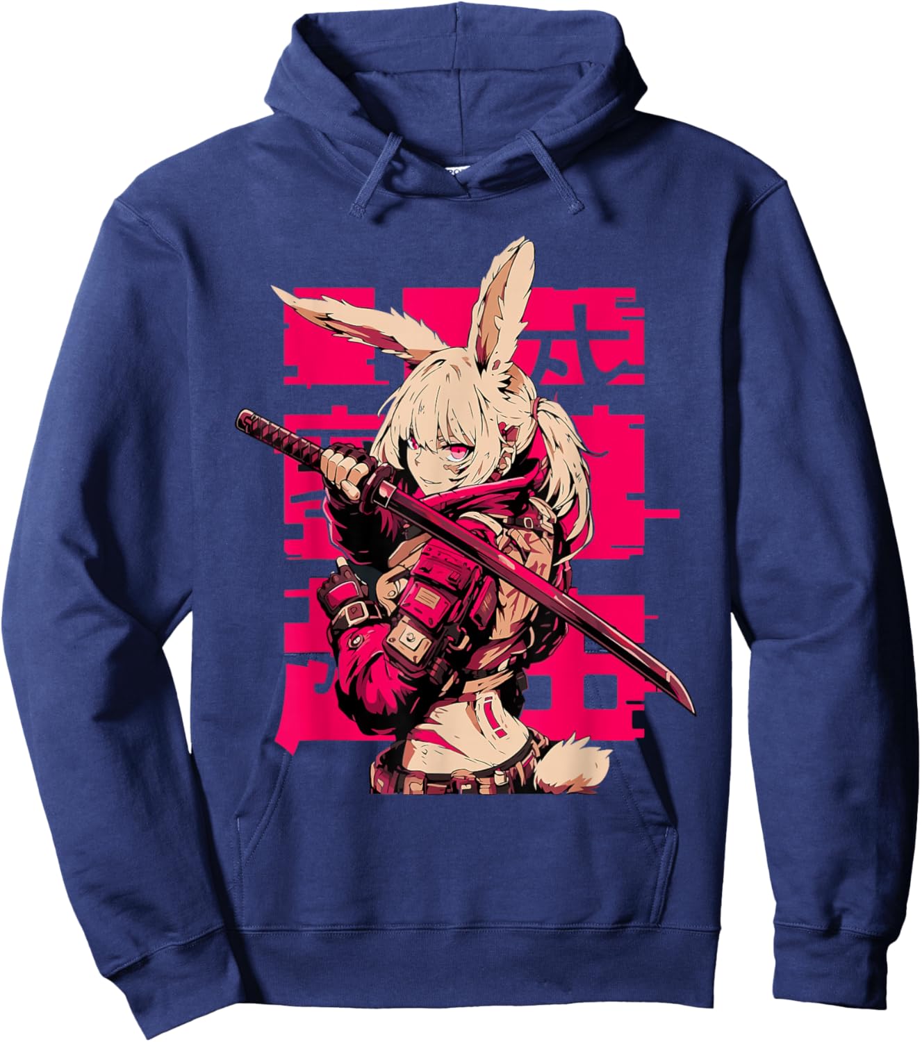 Cyberpunk Bunny Girl Katana Anime Manga Techwear Harajuku Hoodie - Hoodie | Navy