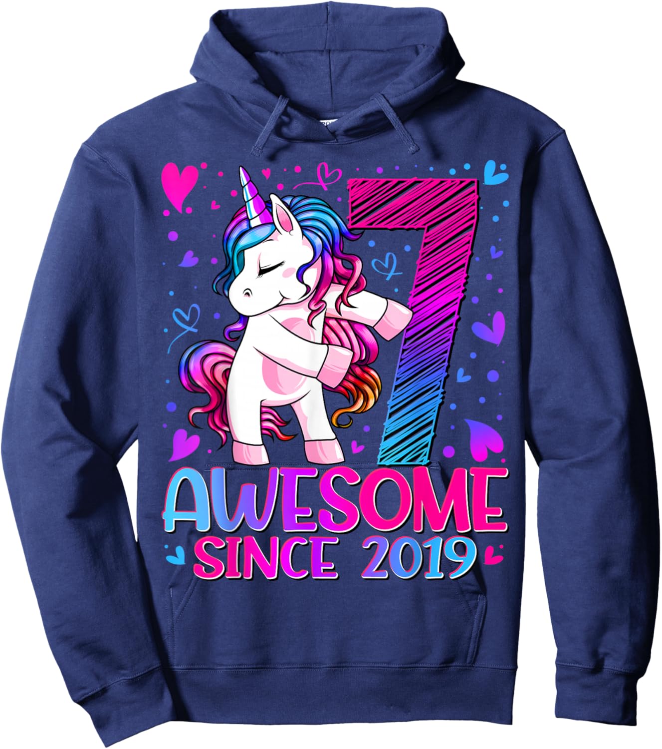 7th Birthday Shirt Girl 7 Year Old Gifts 7 Birthday Girl Hoodie - Hoodie | Navy