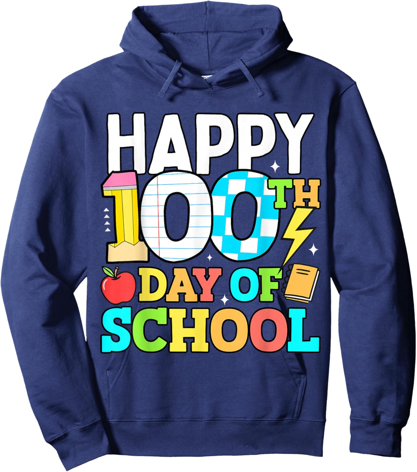 Happy 100 Days of School Teacher 100th Day of School Kids Hoodie - Hoodie | Navy