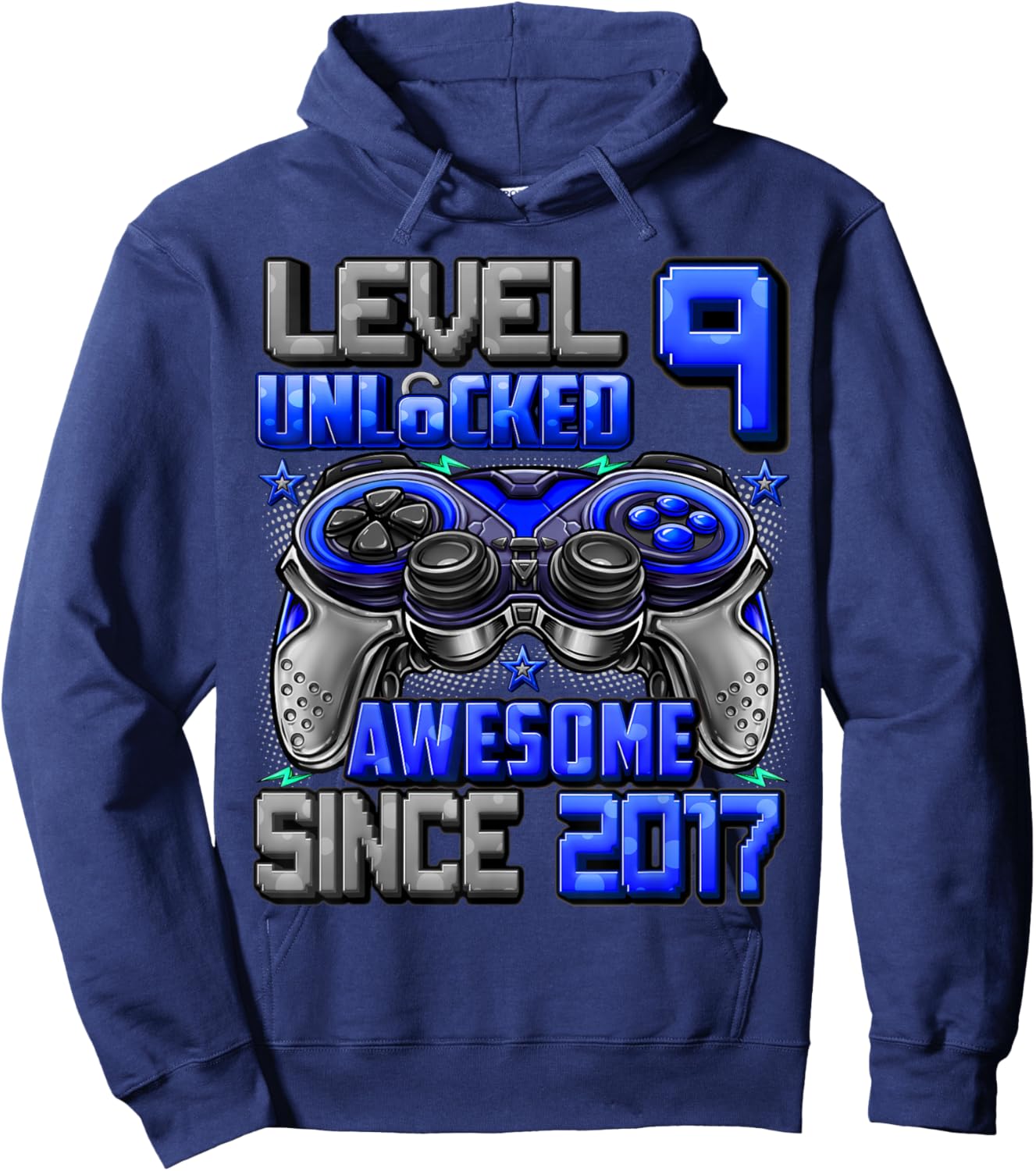 Level 9 Unlocked Awesome Since 2017 9th Birthday Gaming Hoodie - Hoodie | Navy