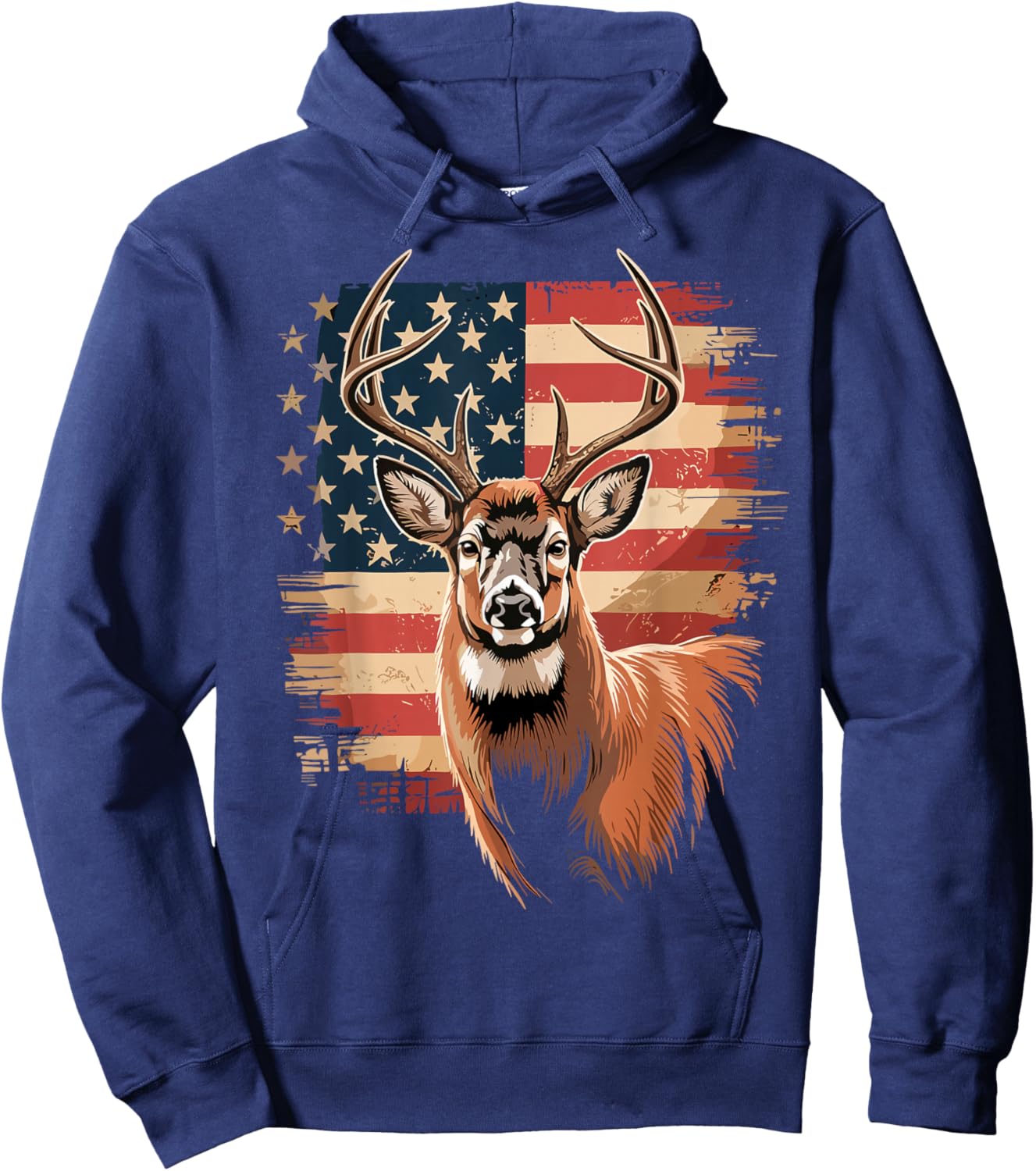 Deers Hunting USA Flag American Whitetail Buck Deer Hoodie - Hoodie | Navy