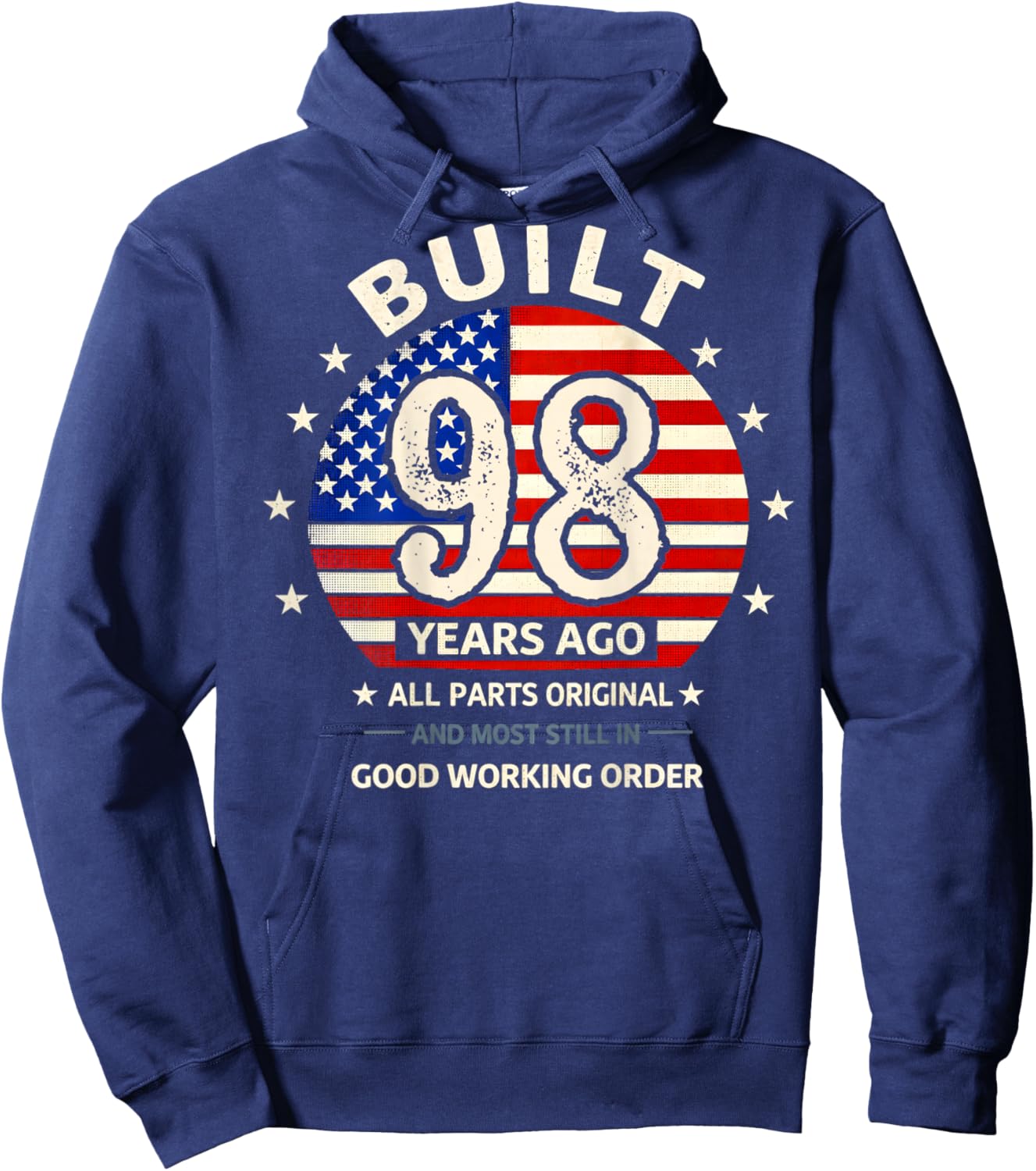 ON BACK-98th Birthday Men Vintage 1928 98 Years Old USA Flag Hoodie - Hoodie | Navy