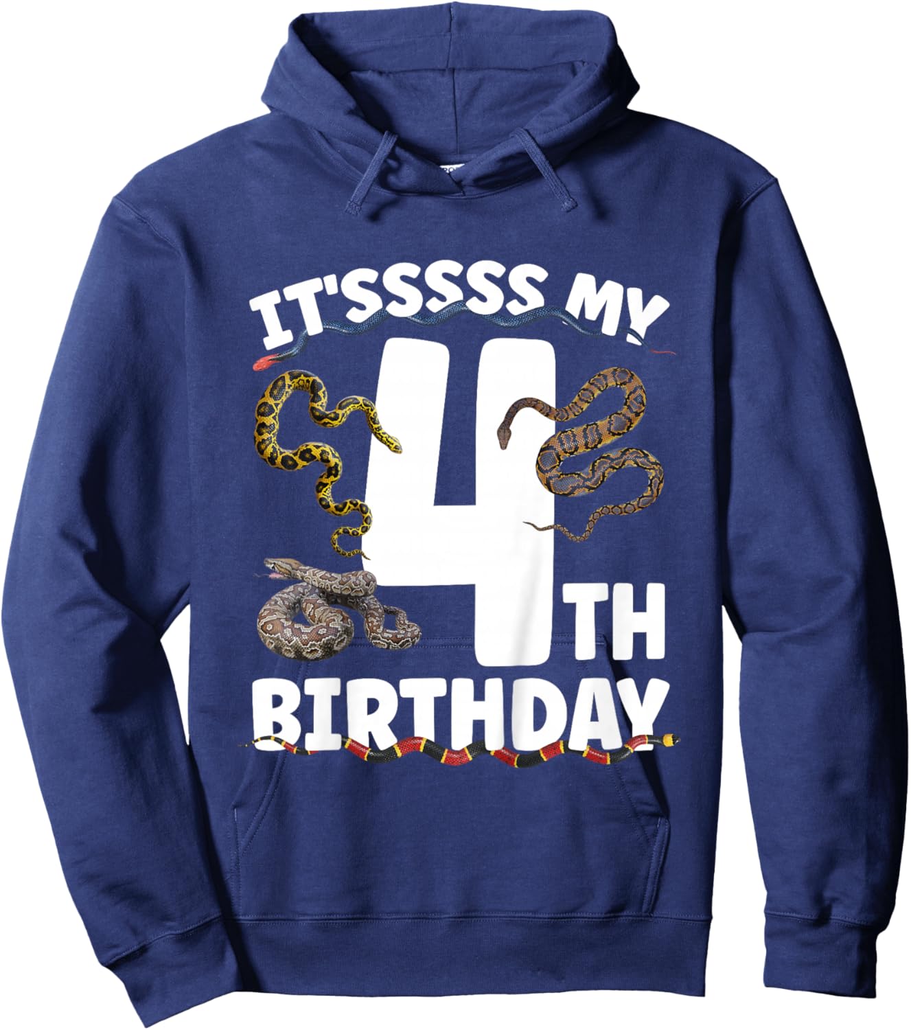 4th Snake Birthday Party 4 Year Old Snake Lover Birthday Hoodie - Hoodie | Navy