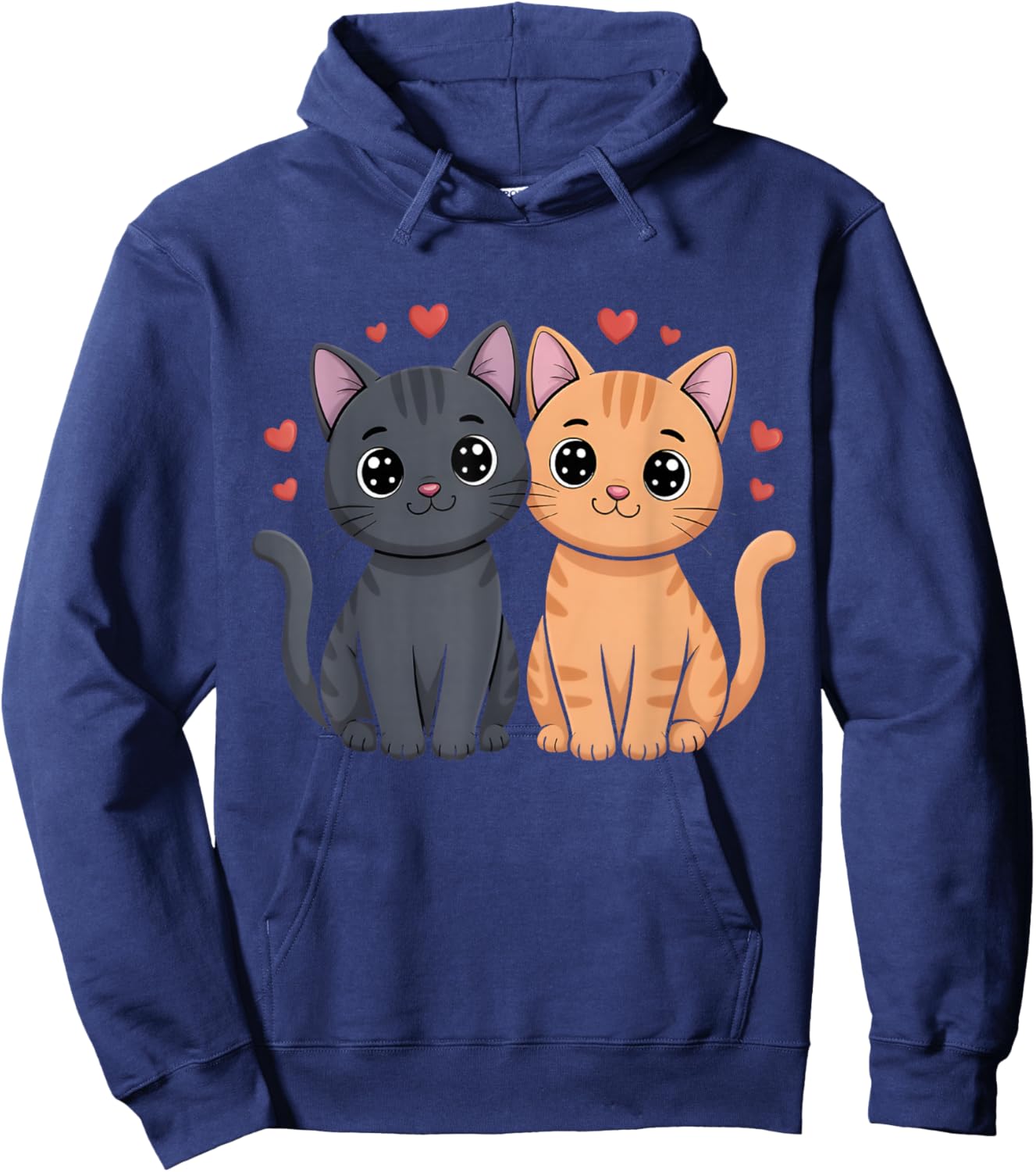 Black and Orange Cat Valentine Ginger Cat Valentine's Day Hoodie - Hoodie | Navy