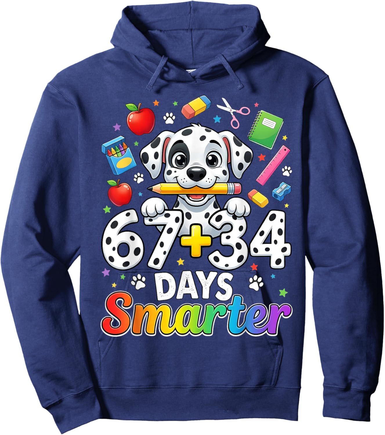 67 34 Days Smarter Dog 101 Day of School Girl Teacher Kid Hoodie - Hoodie | Navy