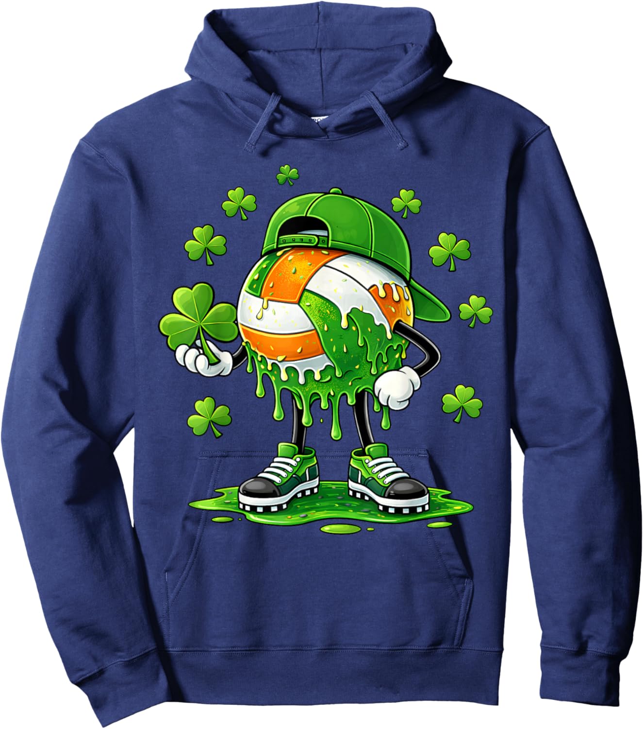 Volleyball St Patricks Day Boys Kids Sport Green Shamrock Hoodie - Hoodie | Navy