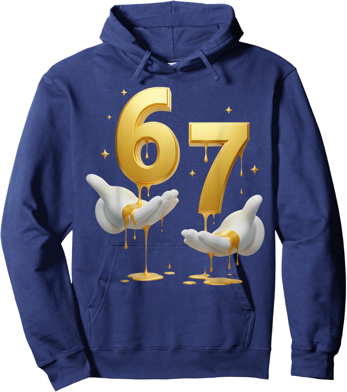 67 Hands Six Seven 6 7 Gold Drip Teens Boys Kids Dripping 67 Hoodie - Hoodie | Navy