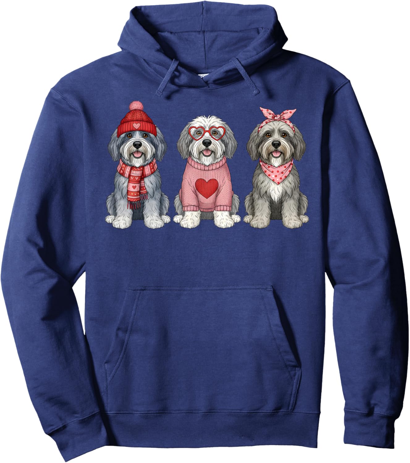 Cute Old English Sheepdog Valentine Dog Hoodie - Hoodie | Navy