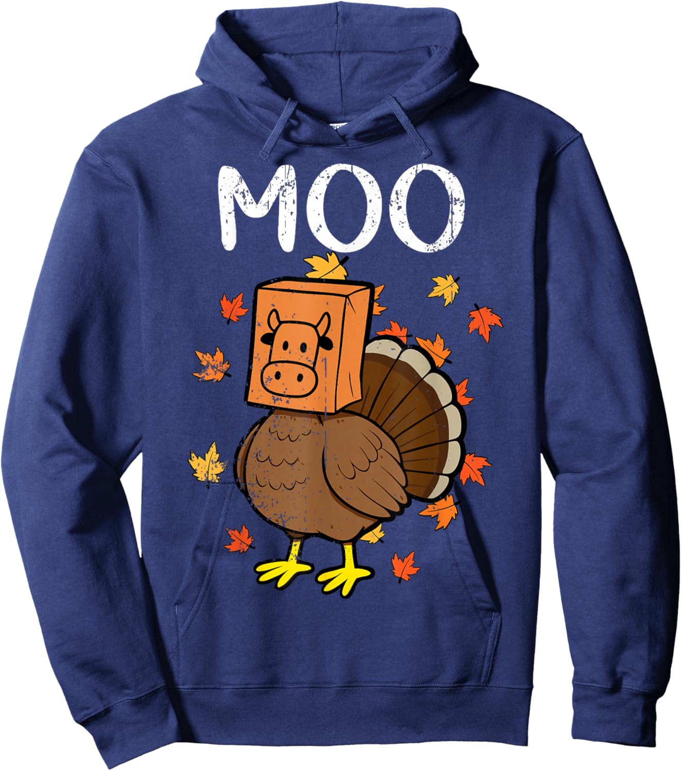 Thanksgiving Turkey Moo Cow Head Funny Fall Men Women Kids Hoodie - Hoodie | Navy