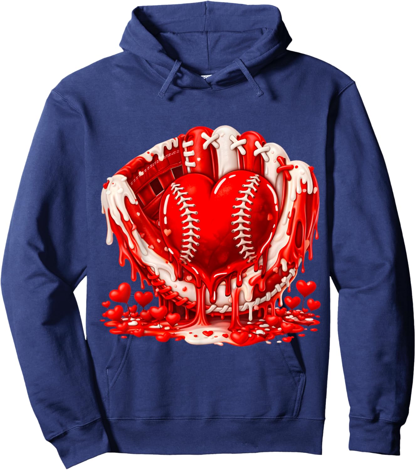 Ice Cream Drip Heart Valentines Day Baseball Boys Youth Kids Hoodie - Hoodie | Navy