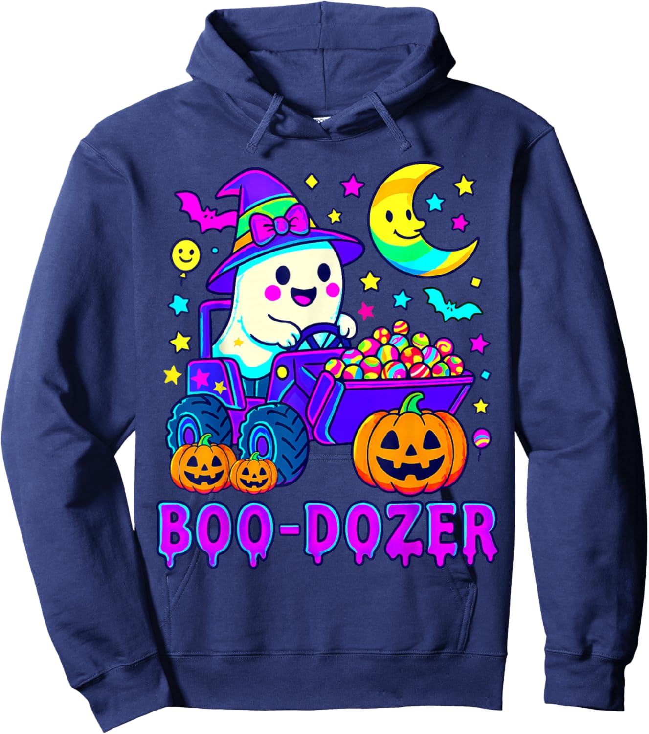 Boo Dozer Ghost Bulldozer Halloween Construction Trucks Hoodie - Hoodie | Navy