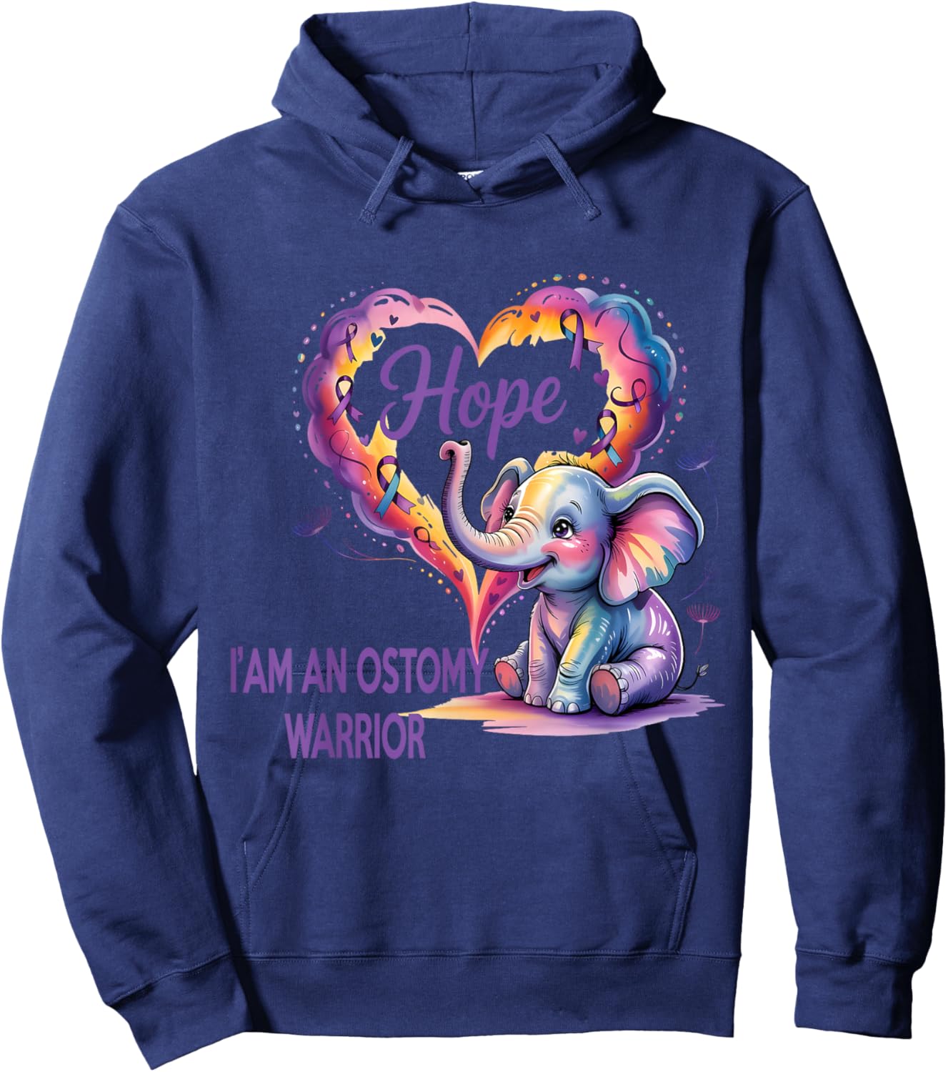 Ostomy Warrior Hope Elephant Awareness Ribbon Purple Hoodie - Hoodie | Navy