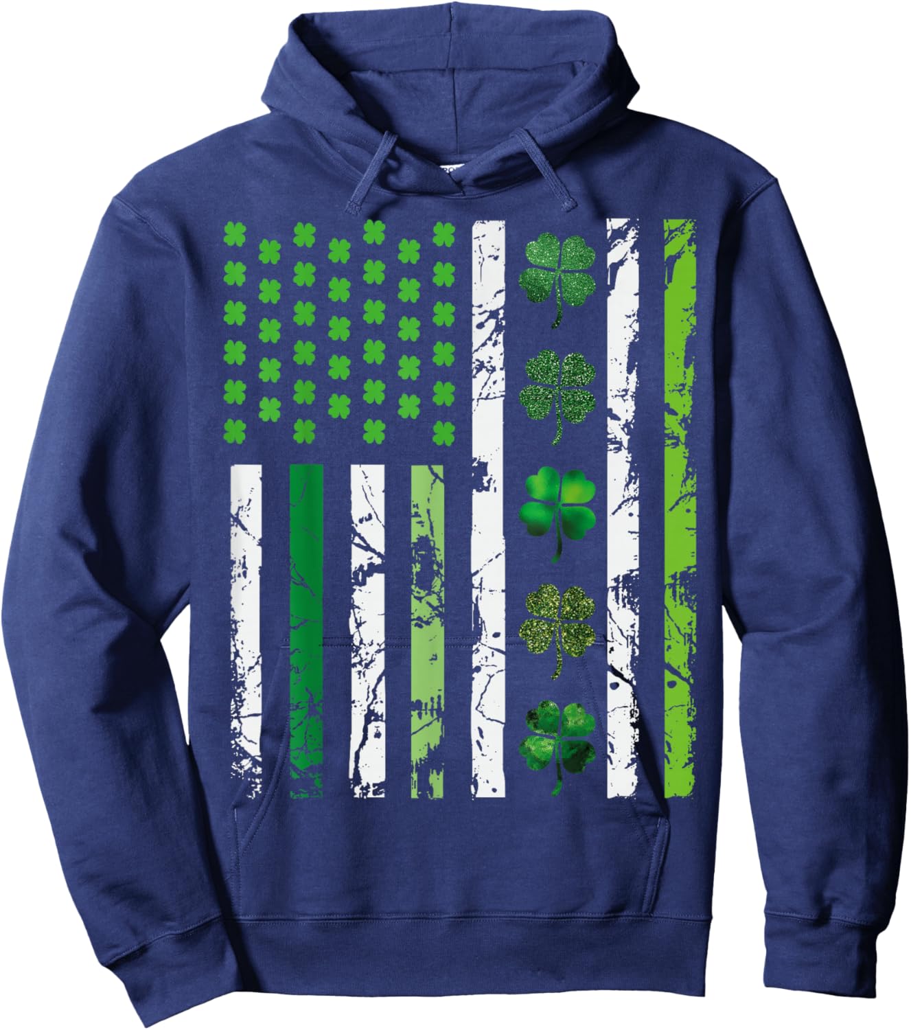 US American Flag Shamrocks St Patricks Day Vintage Hoodie - Hoodie | Navy