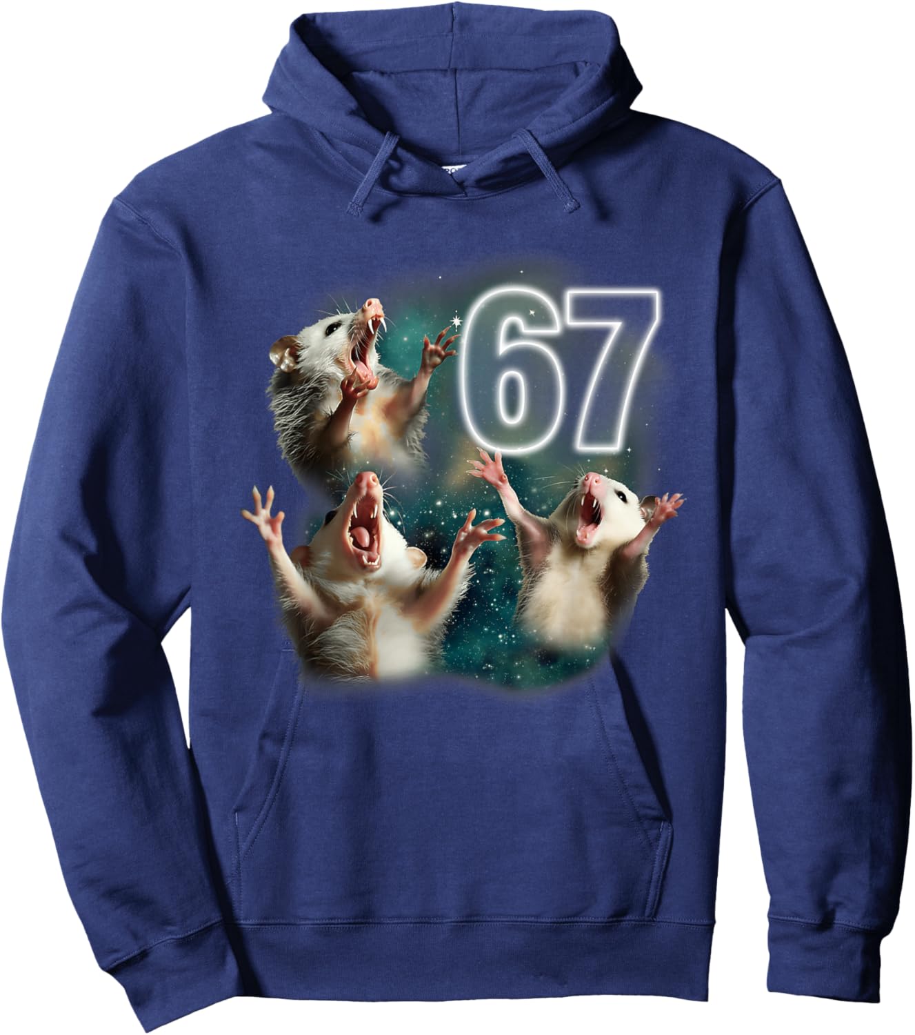 Three Opposum Moon 67 Possum Howling Six Seven Weird Meme Hoodie - Hoodie | Navy