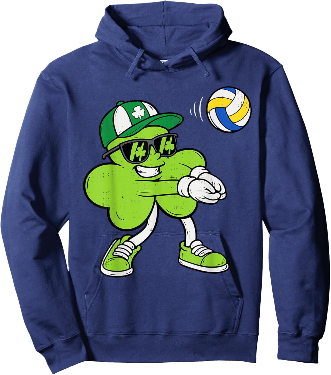 Volleyball Saint Patricks Day Boys Kids Sport Green Shamrock Hoodie - Hoodie | Navy
