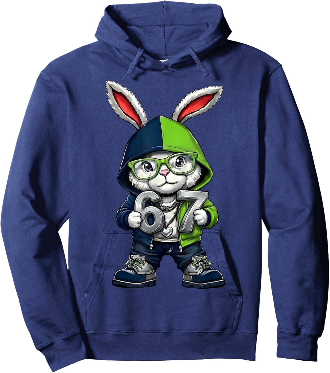 67 Bunny Ears Six Seven Easter Bunny Meme Men Boys Kids Hoodie - Hoodie | Navy