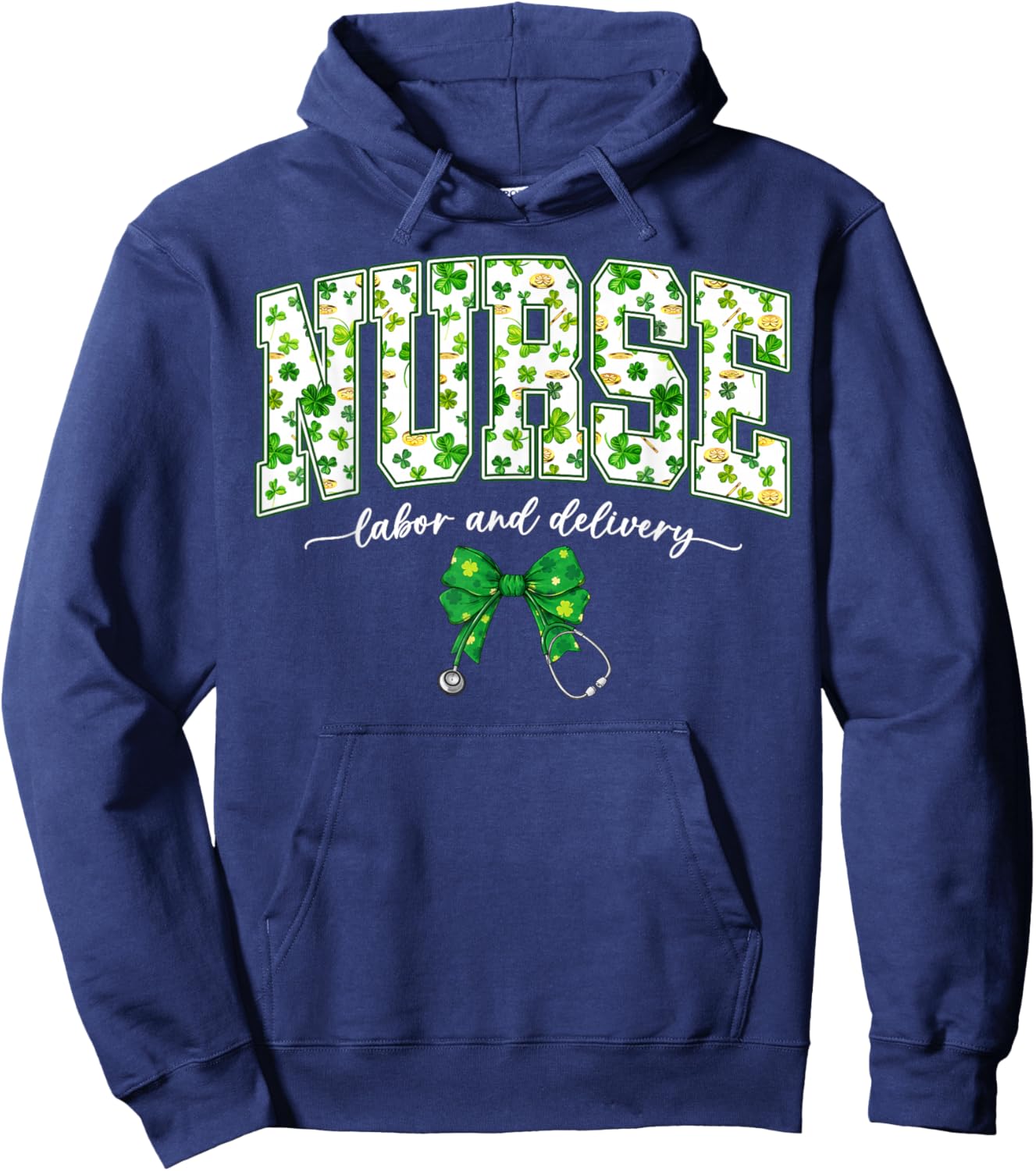 Nurse Labor and Delivery L&D Bow NICU Nurse St Patricks Day Hoodie - Hoodie | Navy