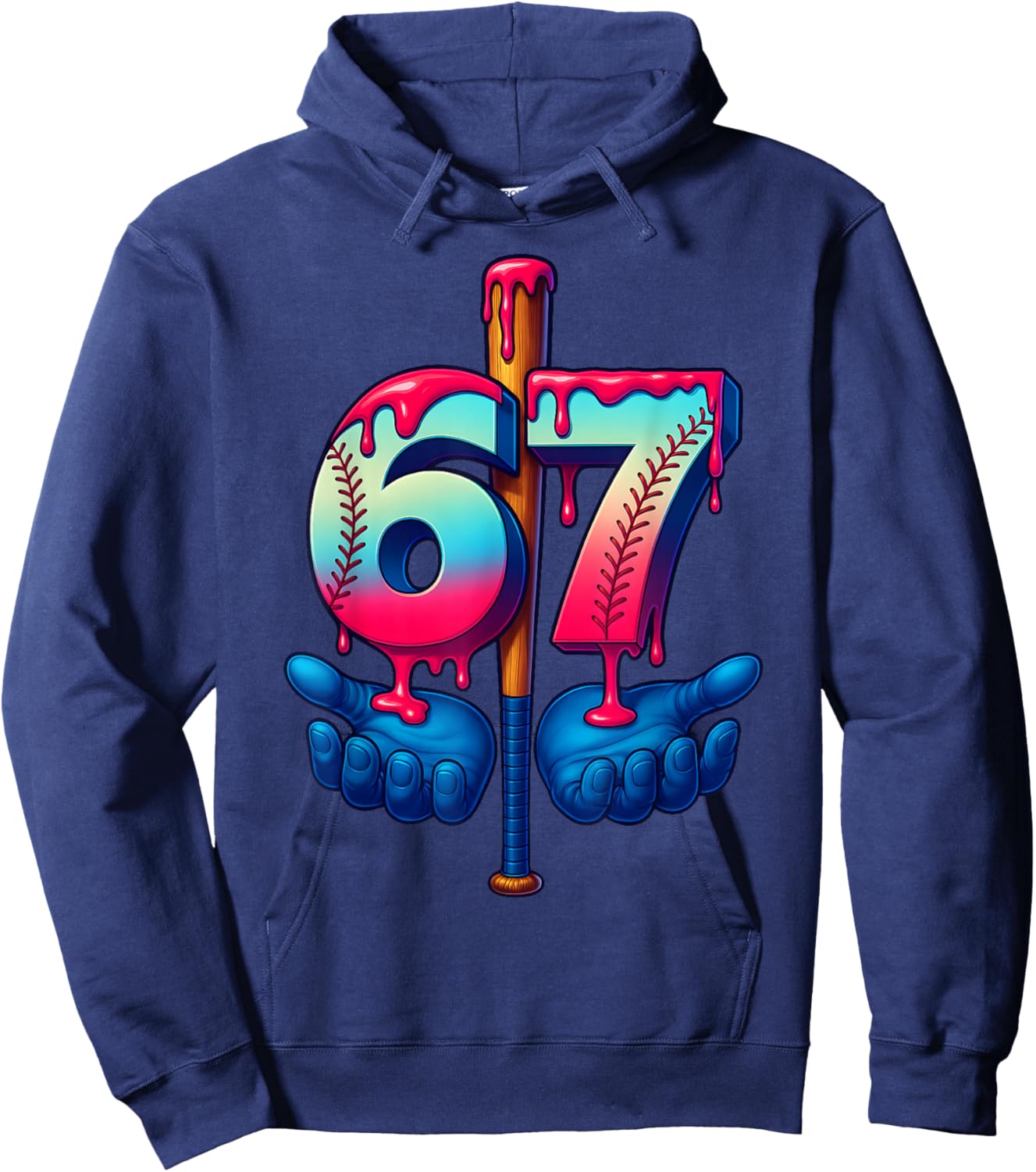 Baseball Bat Hands Drip 67 Six Seven Gen Alpha Slang Meme Hoodie - Hoodie | Navy