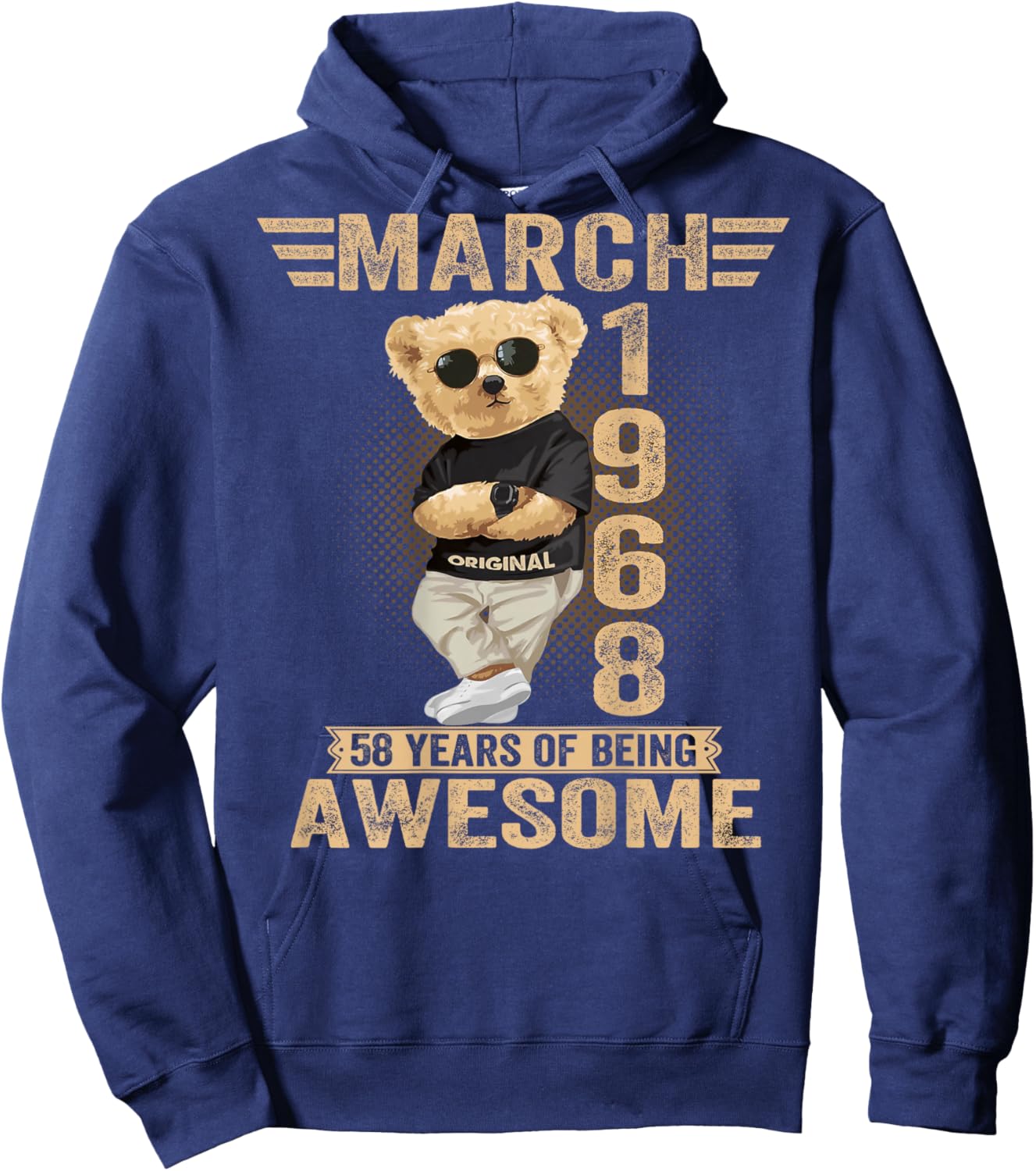 (ON Back) March 58th Birthday Men Women 1968 Teddy Bear Hoodie - Hoodie | Navy