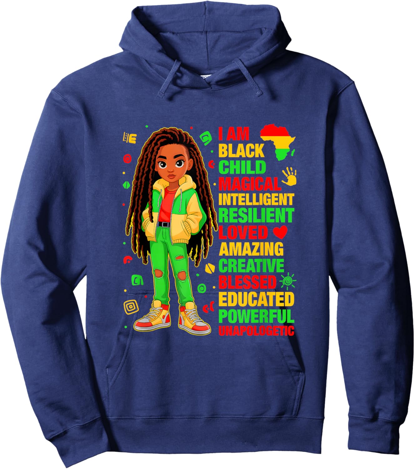 I Am Black Child History Month African American Kids Girls Hoodie - Hoodie | Navy