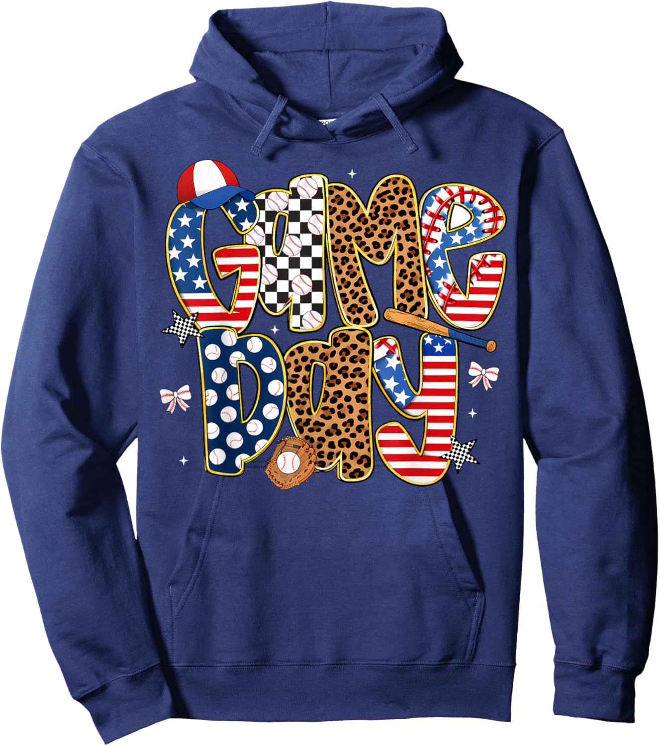 Checkered Leopard Game Day Baseball Men Women Kids Hoodie - Hoodie | Navy