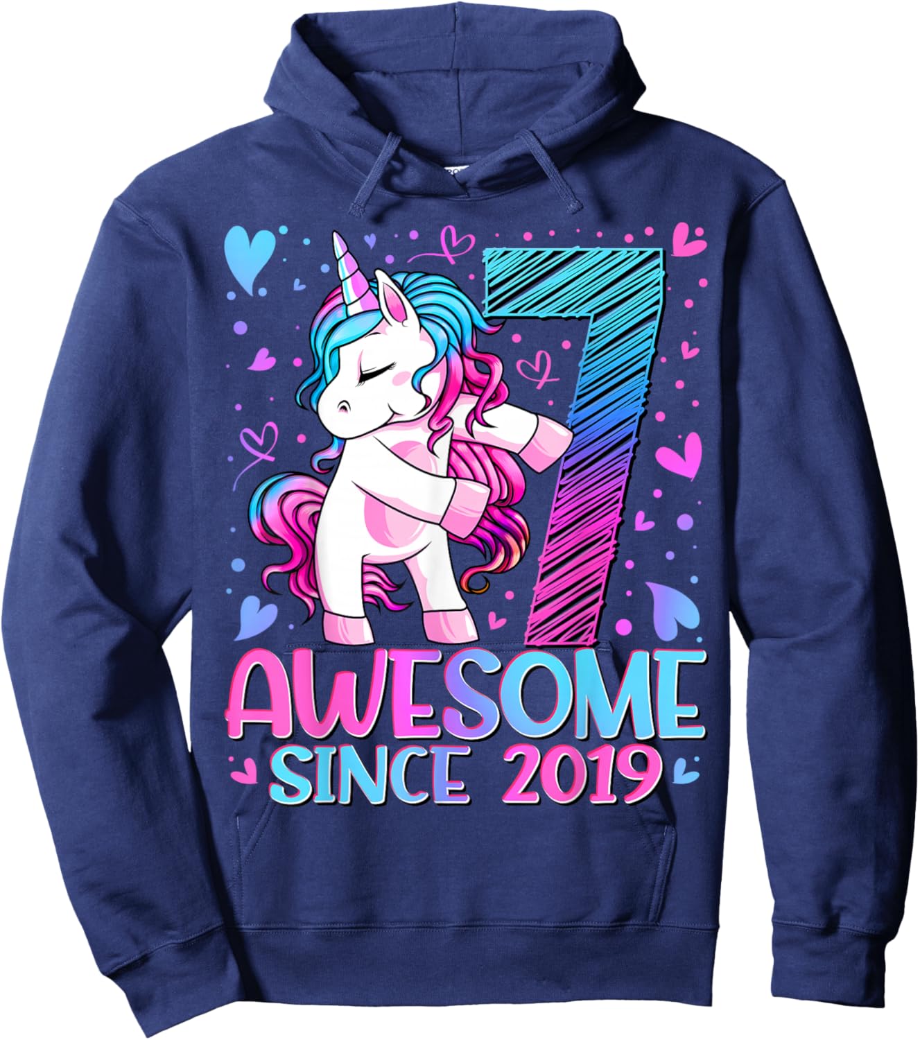 7th Birthday Shirt Girl 7 Year Old Gifts 7 Birthday Girl Hoodie - Hoodie | Navy