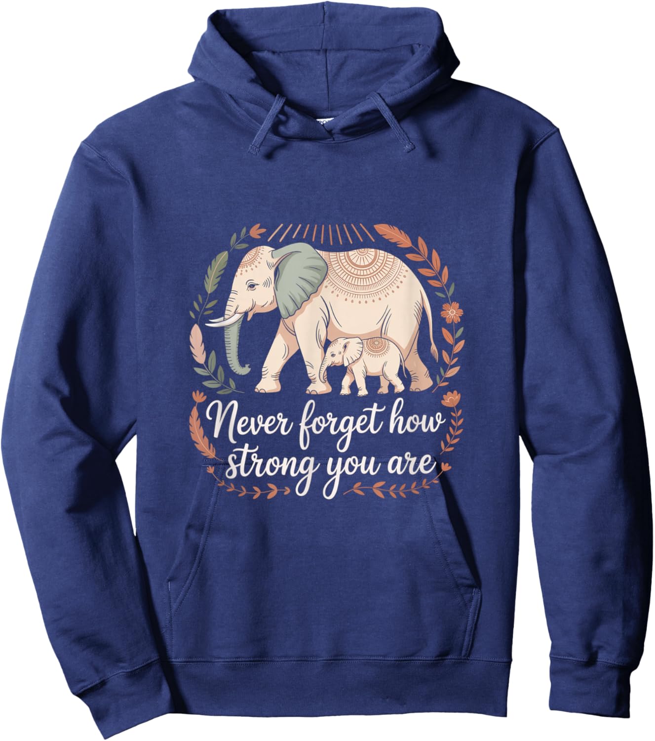 Boho Elephant Strength and Resilience Reminder Hoodie - Hoodie | Navy