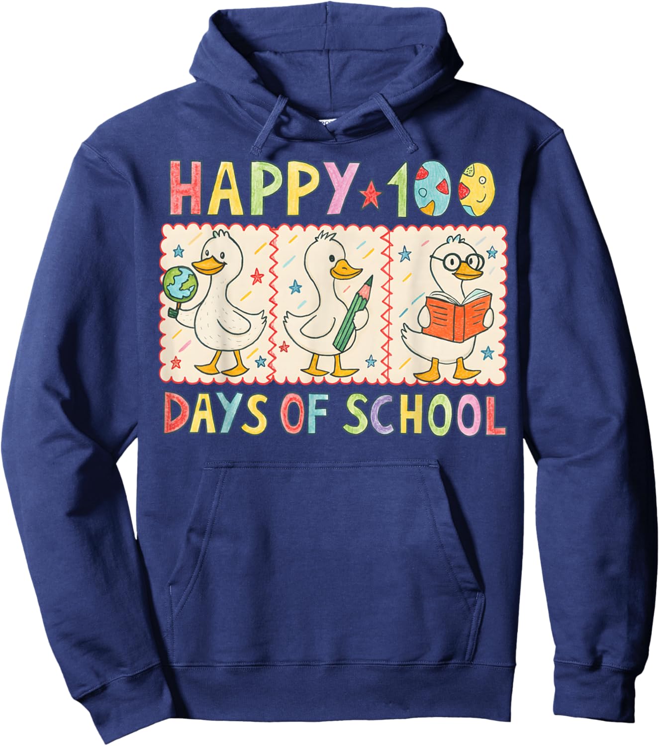 100 Days of School Cute Duck Teacher 100th Days Gift Tea Hoodie - Hoodie | Navy