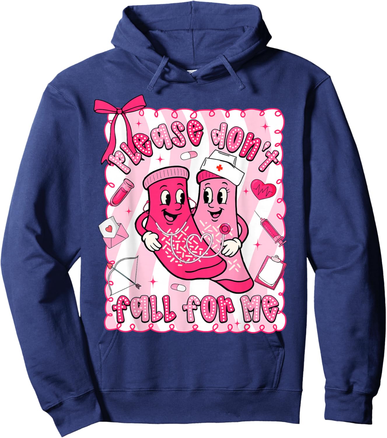 Preppy Valentine Please Don't Fall for Me RN CNA Nurse Women Hoodie - Hoodie | Navy