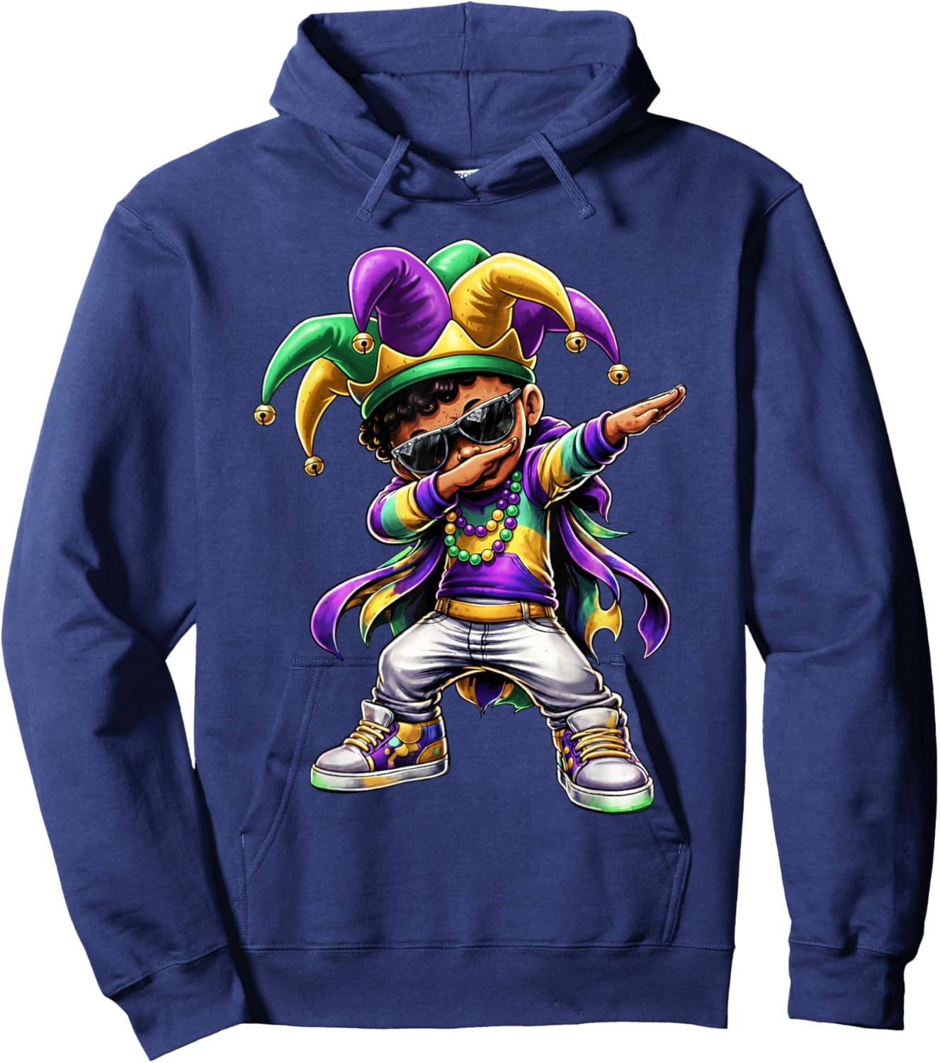 Boys Mardi Gras Dabbing Boy Black Jester Beads Toddler Kids Hoodie - Hoodie | Navy