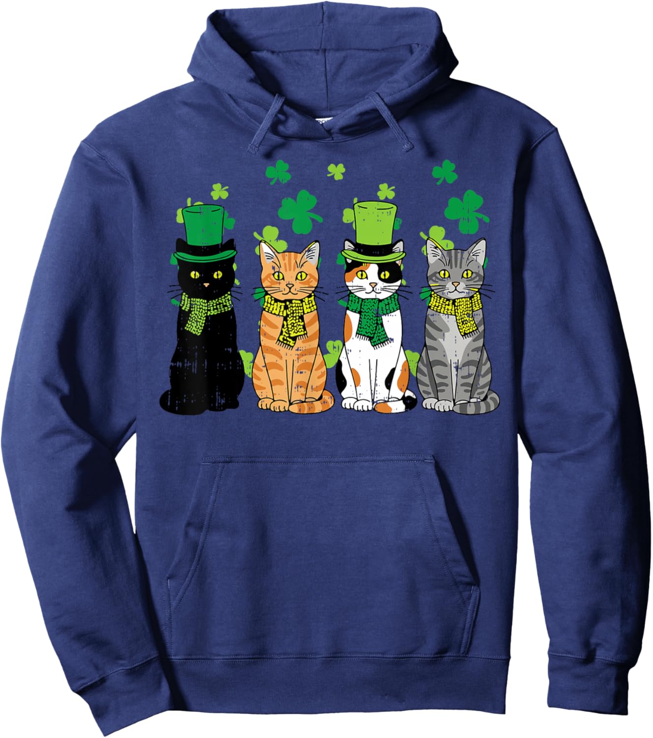 St Patricks Day Cats Irish Kitten Saint Paddy Men Women Kids Hoodie - Hoodie | Navy