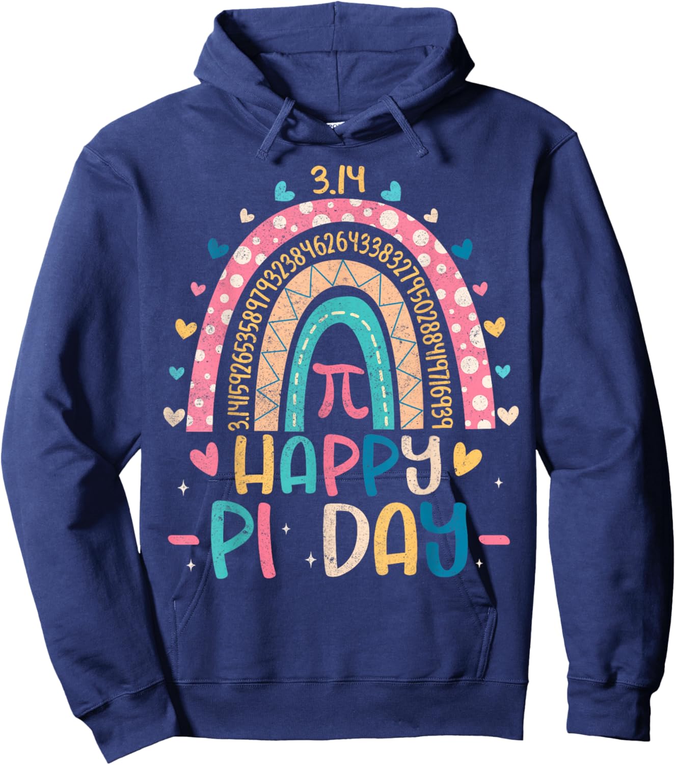 Cute Rainbow 3,14 Happy Pi Day Shirts Math Teacher Kids Hoodie - Hoodie | Navy