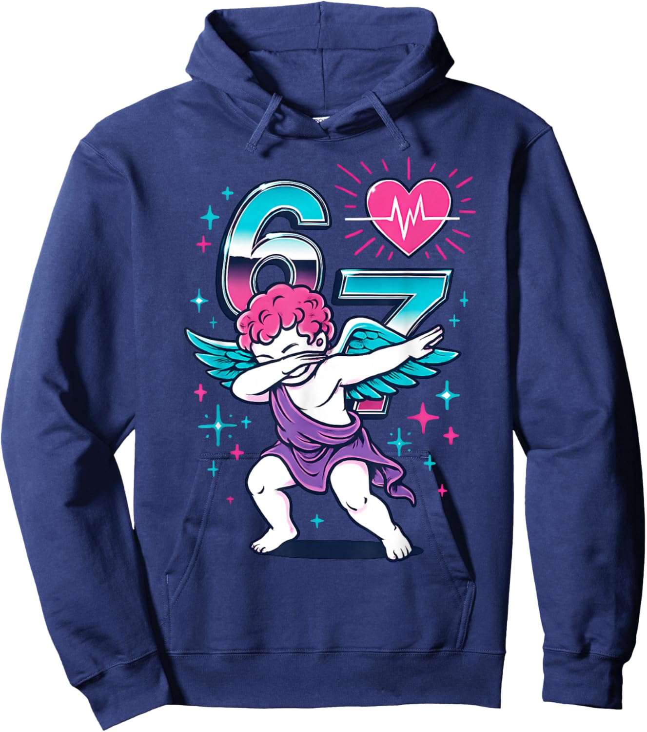 Valentines Day Dabbing Angel 67 Vday Cupid Funny Dancing Hoodie - Hoodie | Navy
