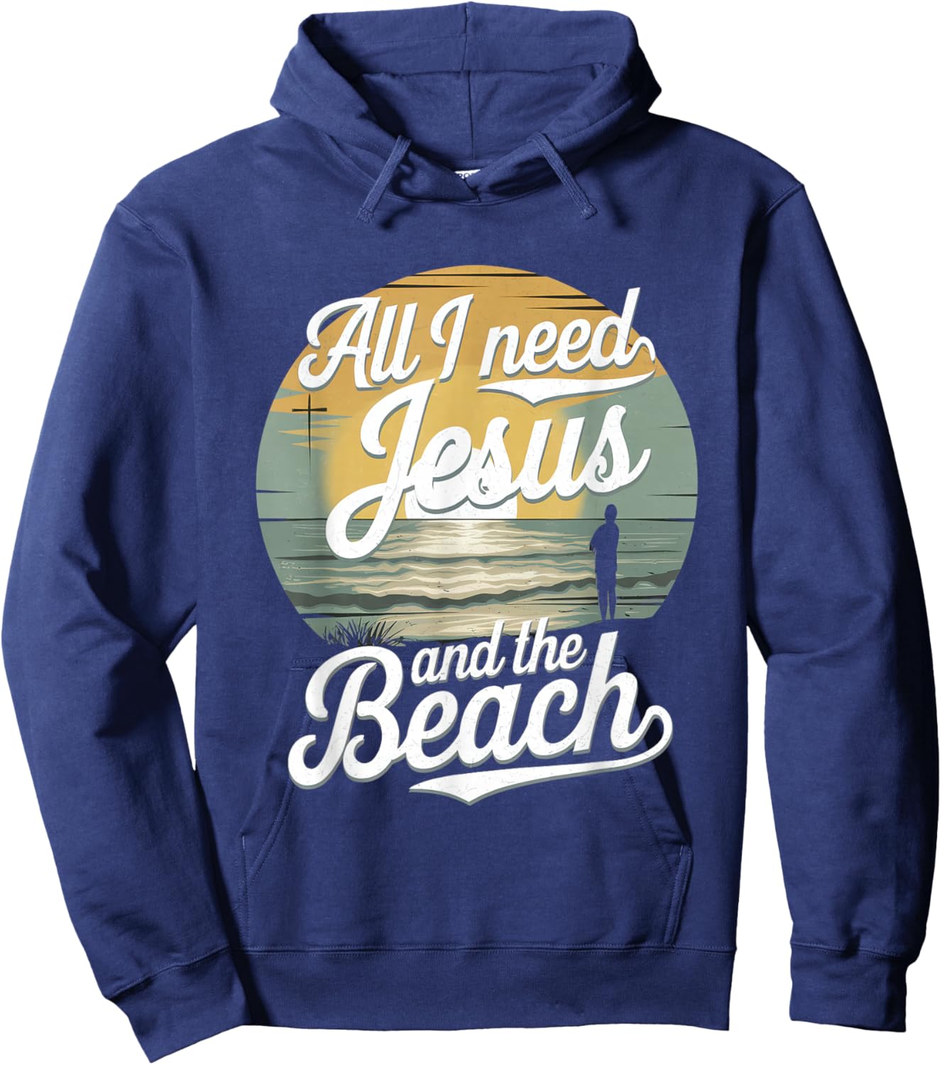 All I Need Jesus and The Beach Funny Christian Sun Vacation Hoodie - Hoodie | Navy