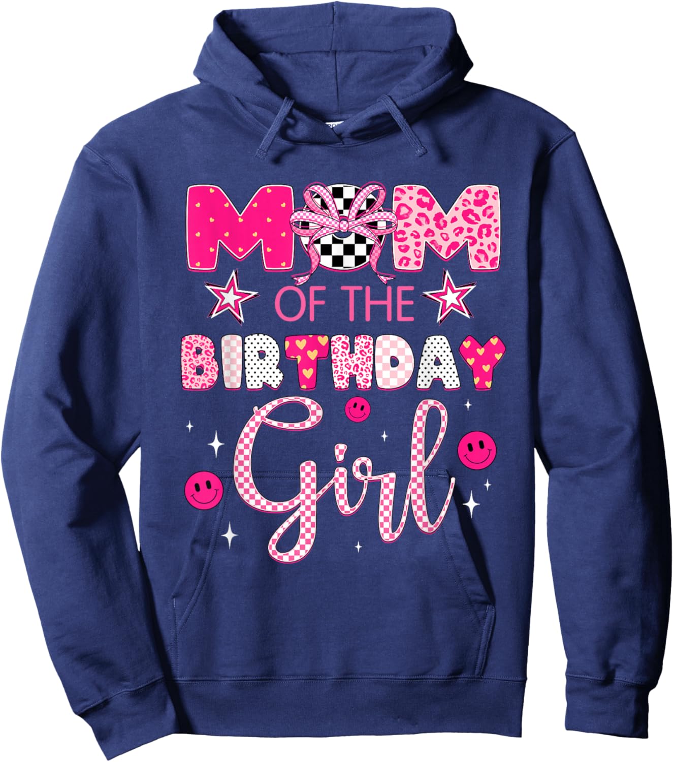 Mom of The Birthday Girl Matching Pink Coquette Bow Birthday Hoodie - Hoodie | Navy