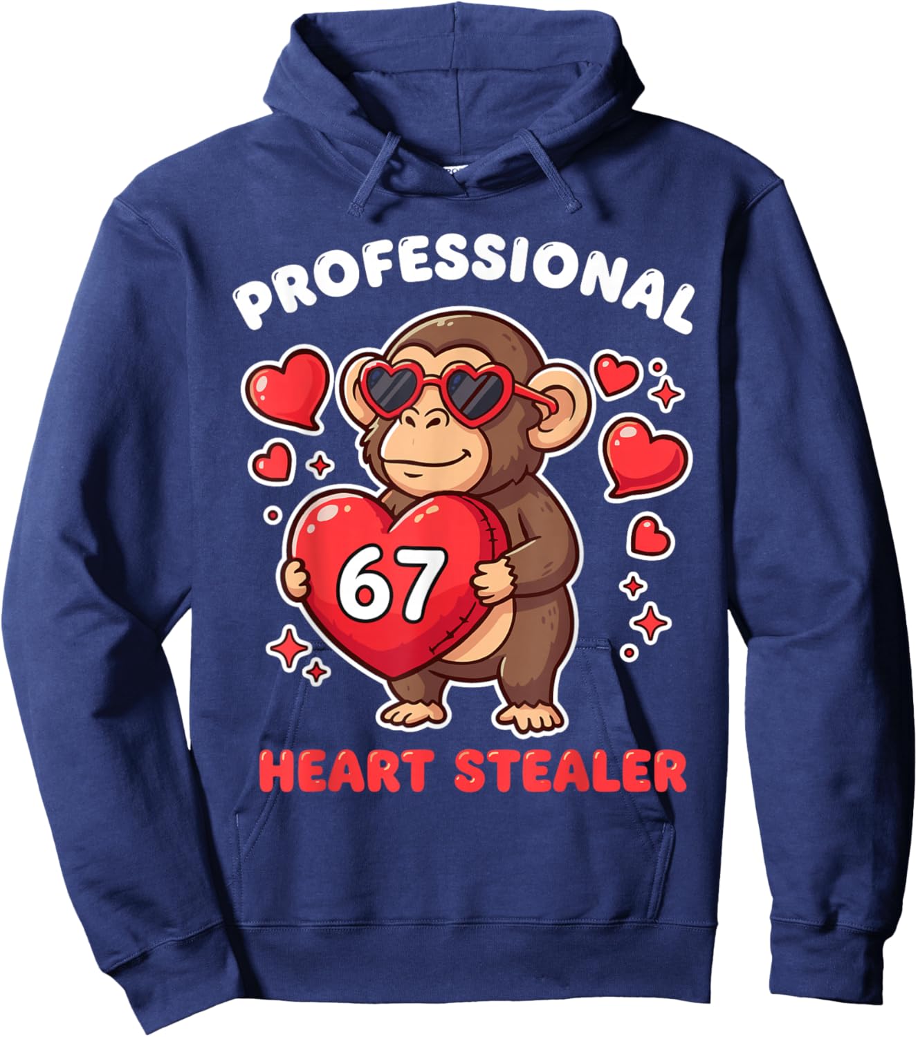 Professional Heart Stealer Valentines 67 Meme 6 7 Monkey Hoodie - Hoodie | Navy