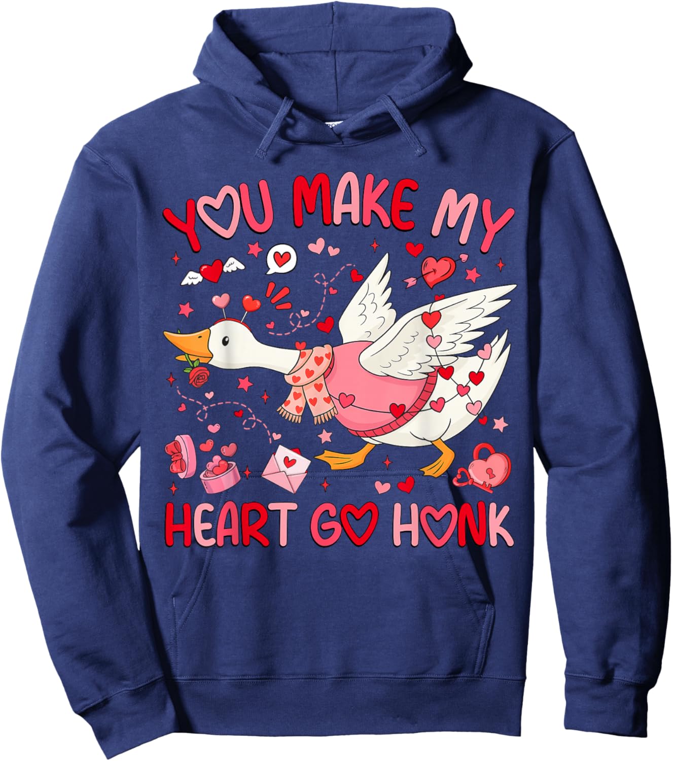 You Make My Heart Go Honk Valentine Goose Heart Silly Goose Hoodie - Hoodie | Navy