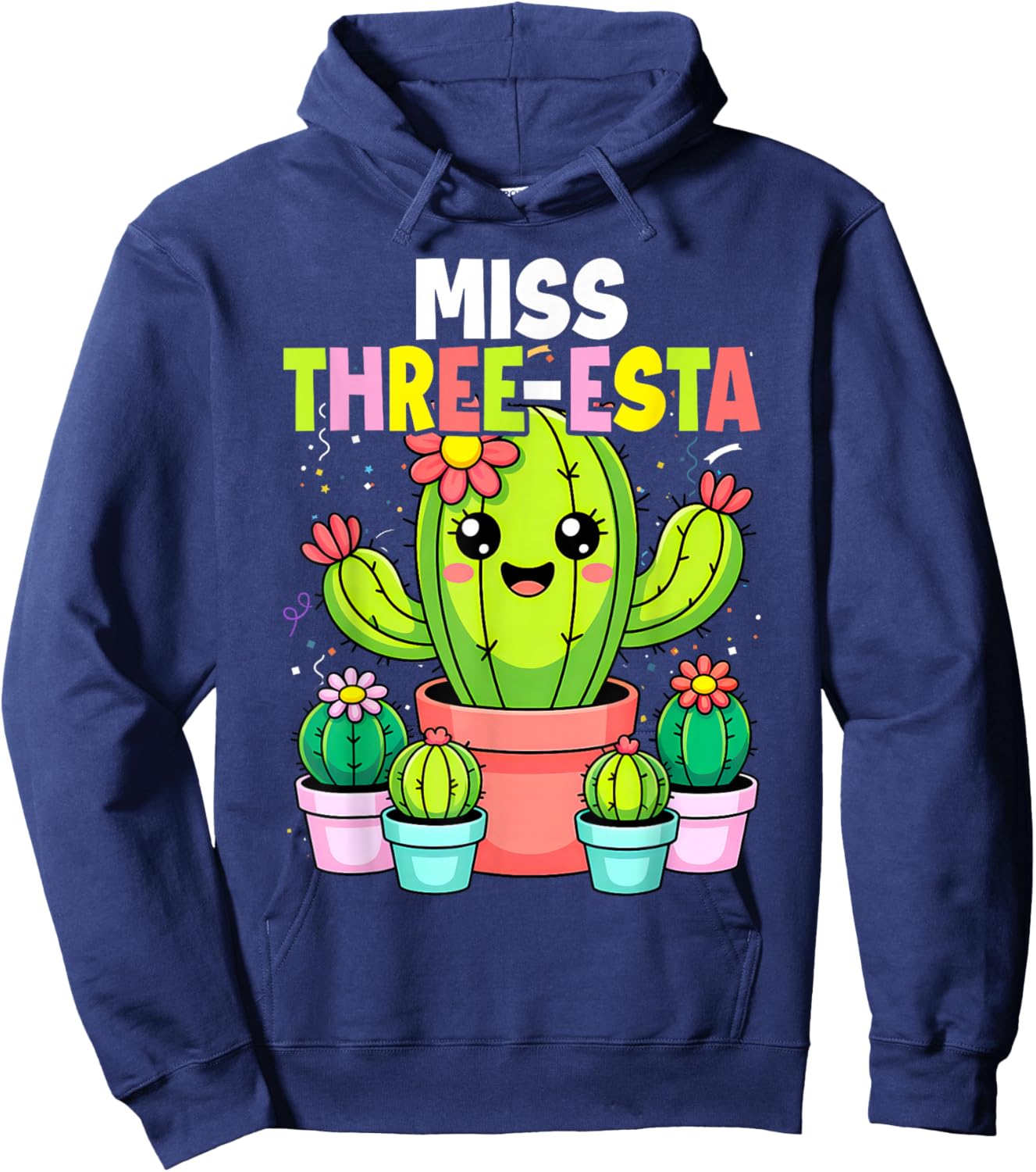 3rd Birthday Cactus Miss Three Esta 3 Year Old Bday Girls Hoodie - Hoodie | Navy