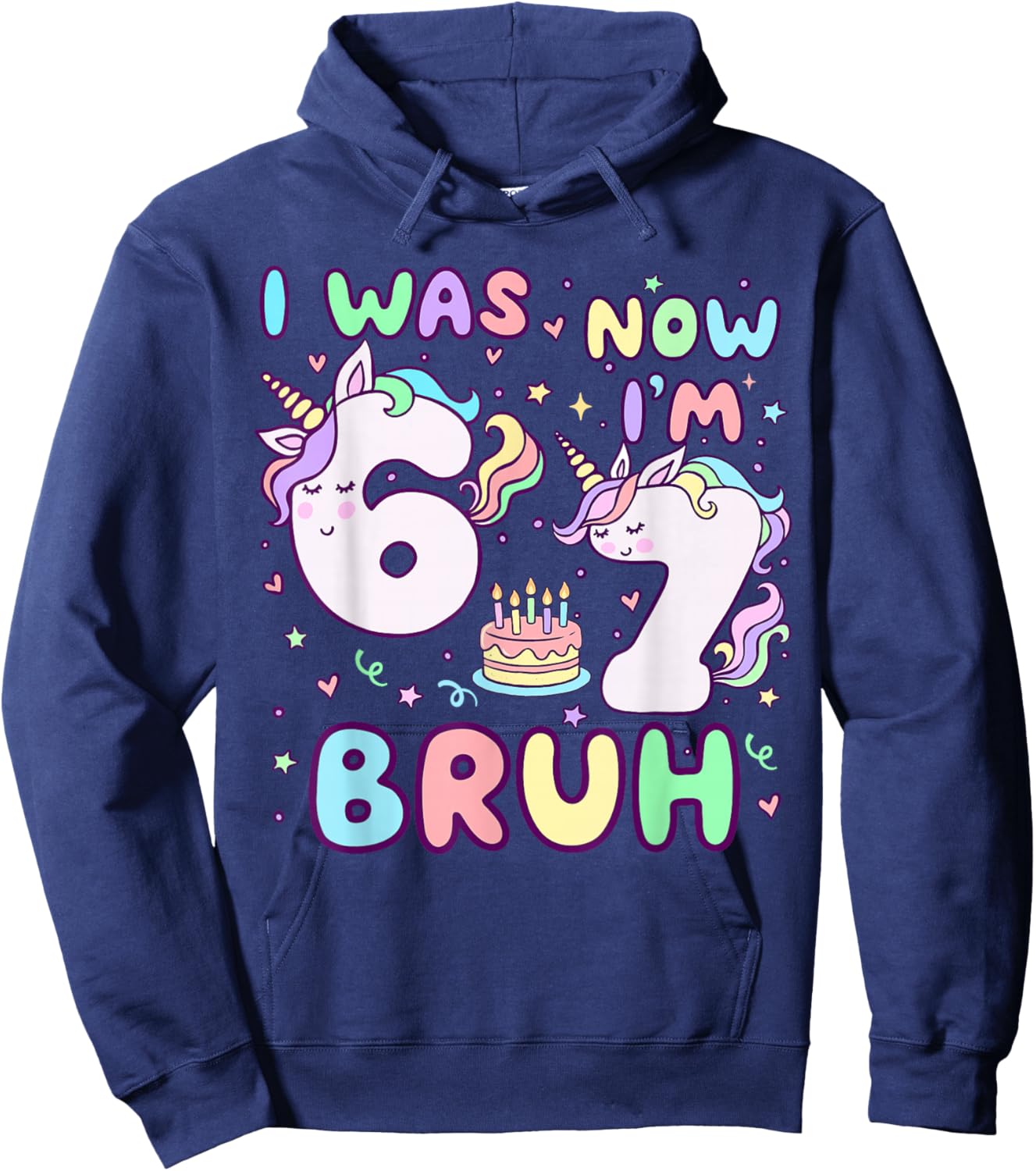 I was 6 Now I'm 7 Birthday Unicorn Kids Cute Birthday Girl Hoodie - Hoodie | Navy
