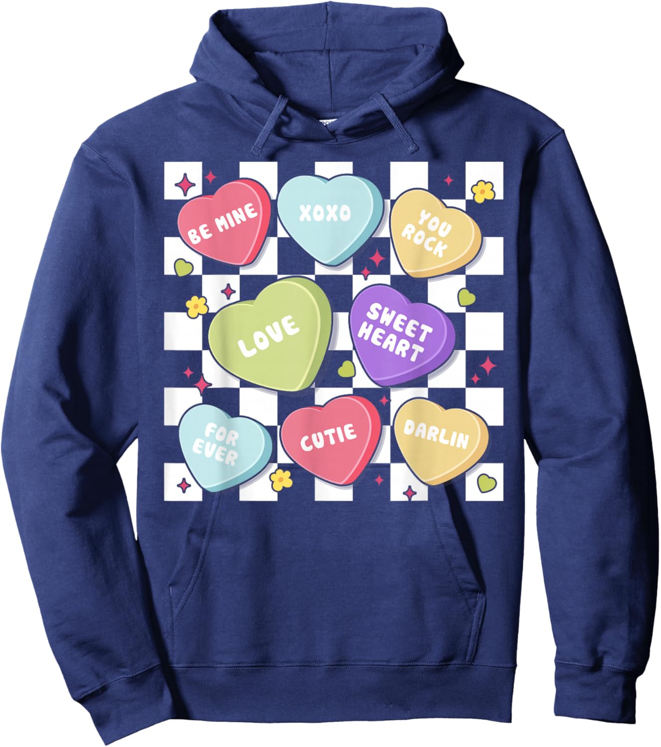 Valentines Day Hearts Candy Be Mine Valentine Checkered Hoodie - Hoodie | Navy