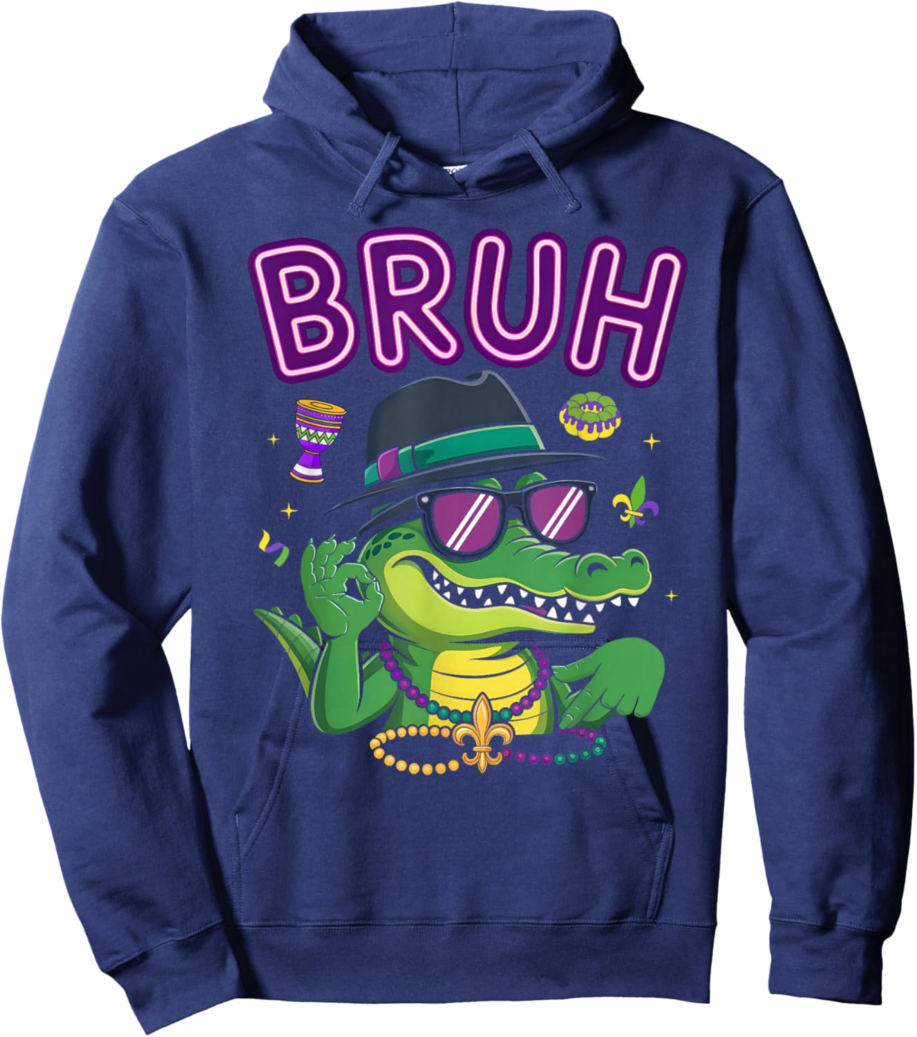 Funny Six Seven Bruh Mardigator Alligator 67 Meme Mardi Gras Hoodie - Hoodie | Navy