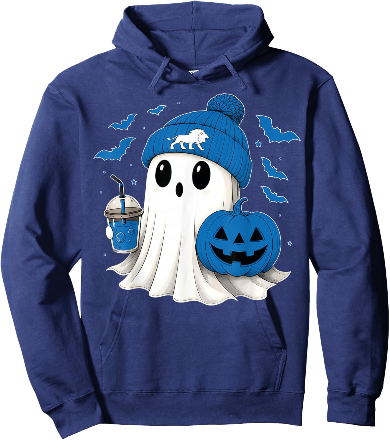 Vintage Retro Ghost Pumpkin Lion Gift Women Kid Hoodie - Hoodie | Navy
