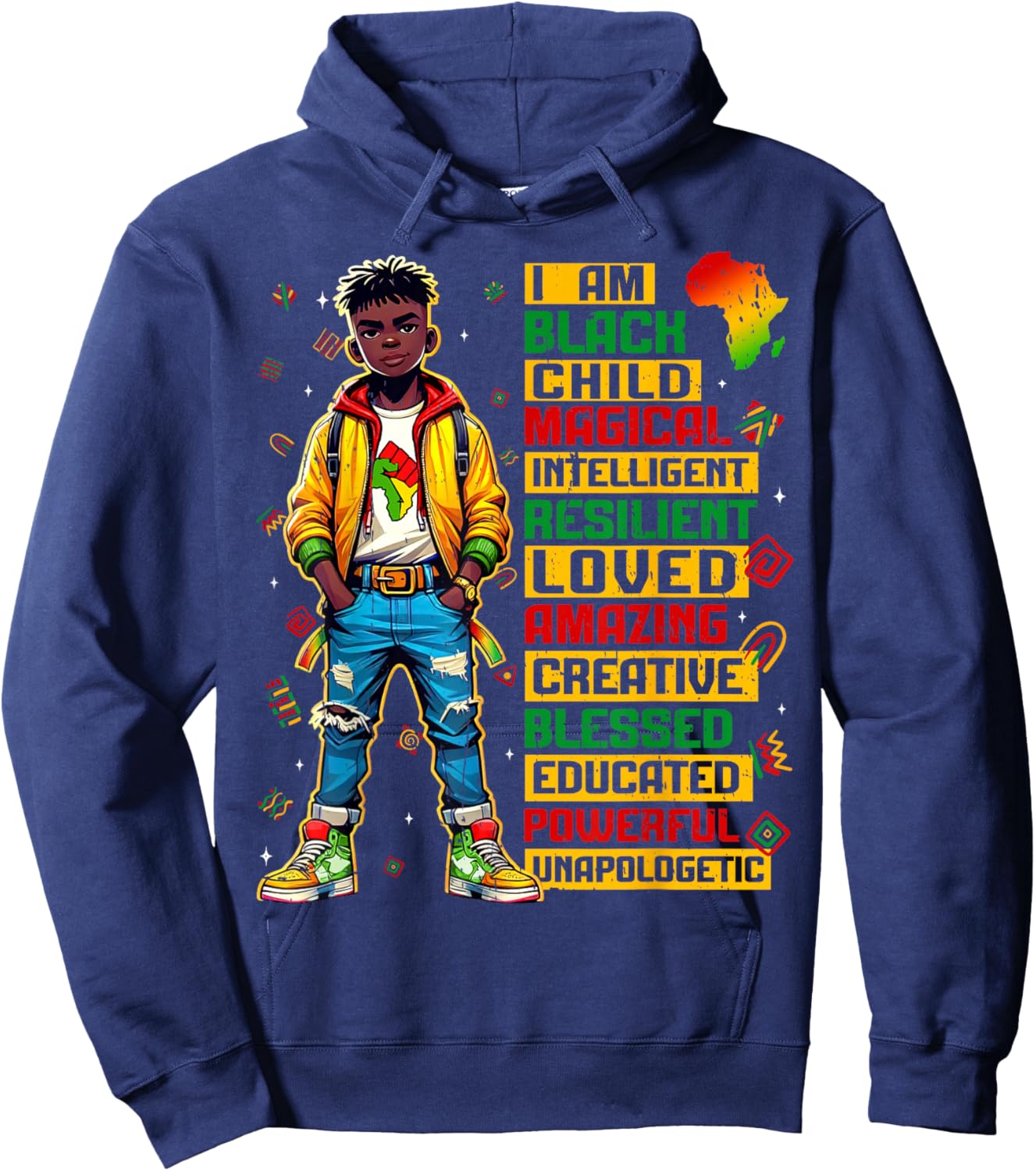 I Am The Strong African Boy Black History Month Boys Kids Hoodie - Hoodie | Navy