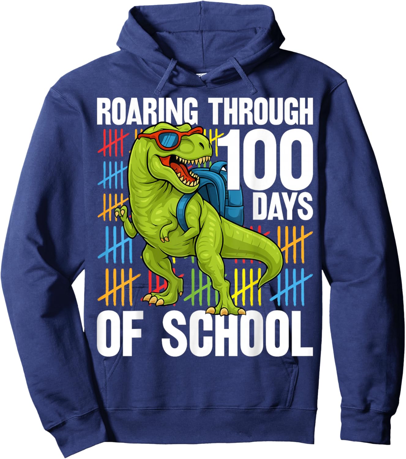 Roaring Through 100 Days of School T-Rex Dinosaur Hoodie - Hoodie | Navy