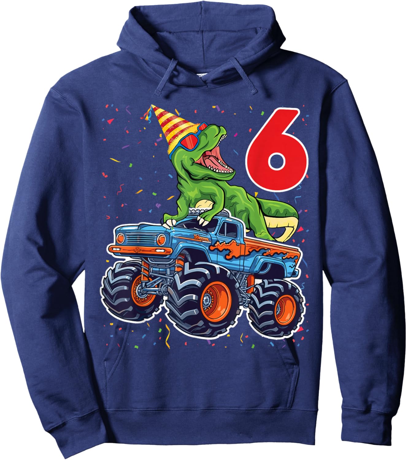 6 Year Old Monster Truck Boy Toddler 6th Birthday Party Hoodie - Hoodie | Navy